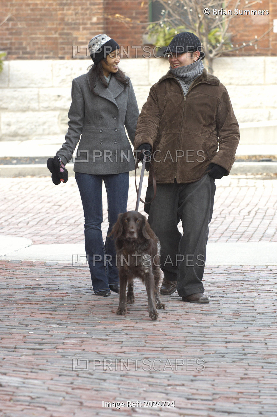 Couple Walking With Their Dog, Distillery District, Toronto, Ontario