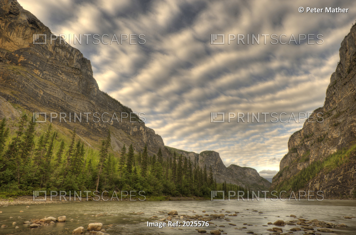 Second Canyon On South Nahanni River With River And Layered Clouds, Nahanni ...