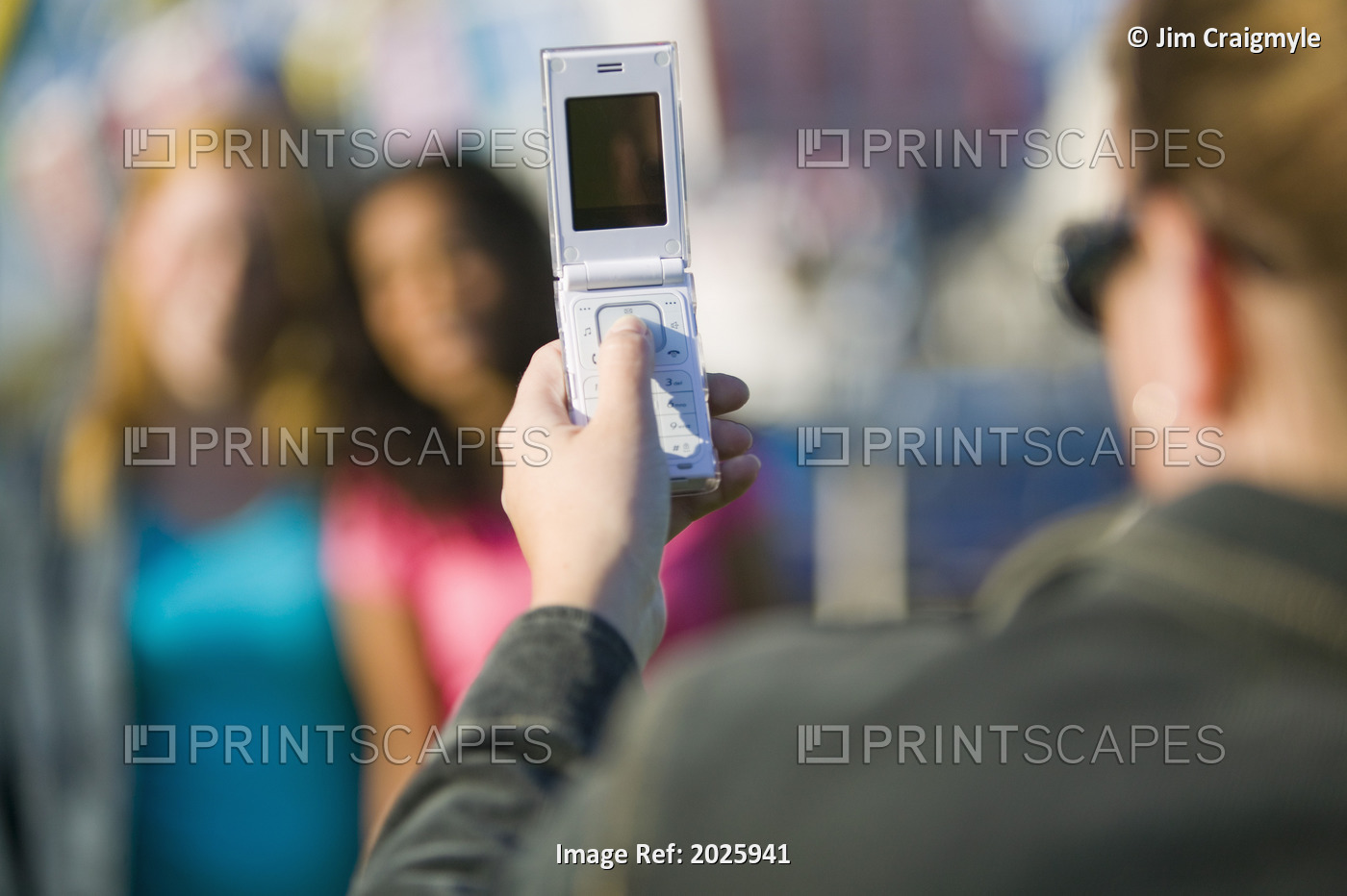 Friends Taking A Photo With A Cell Phone At An Amusement Park, York Region, ...