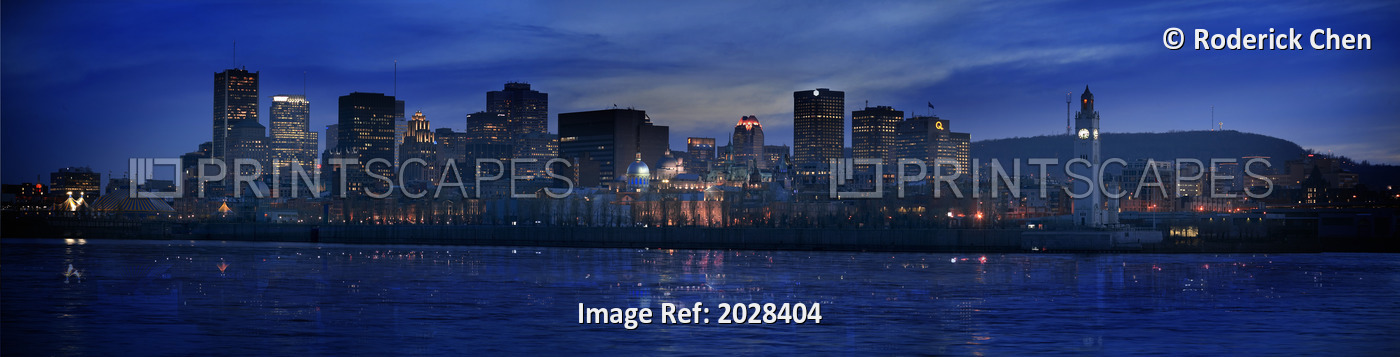Panoramic Of Skyline At Dusk, Montreal, Quebec