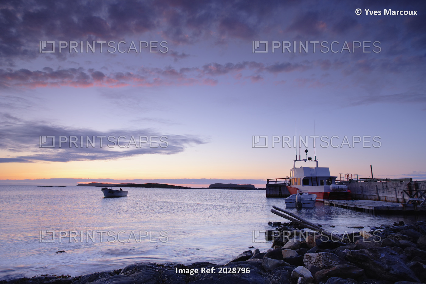 Boats And Ocean At Twilight, L'anse Aux Meadows, Newfoundland