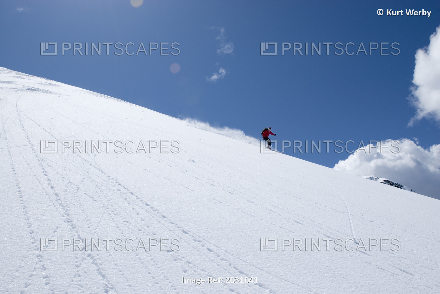 Skier Carving Up Powder On Decker Glacier, Garibaldi Provincial Park, Whistler, ...