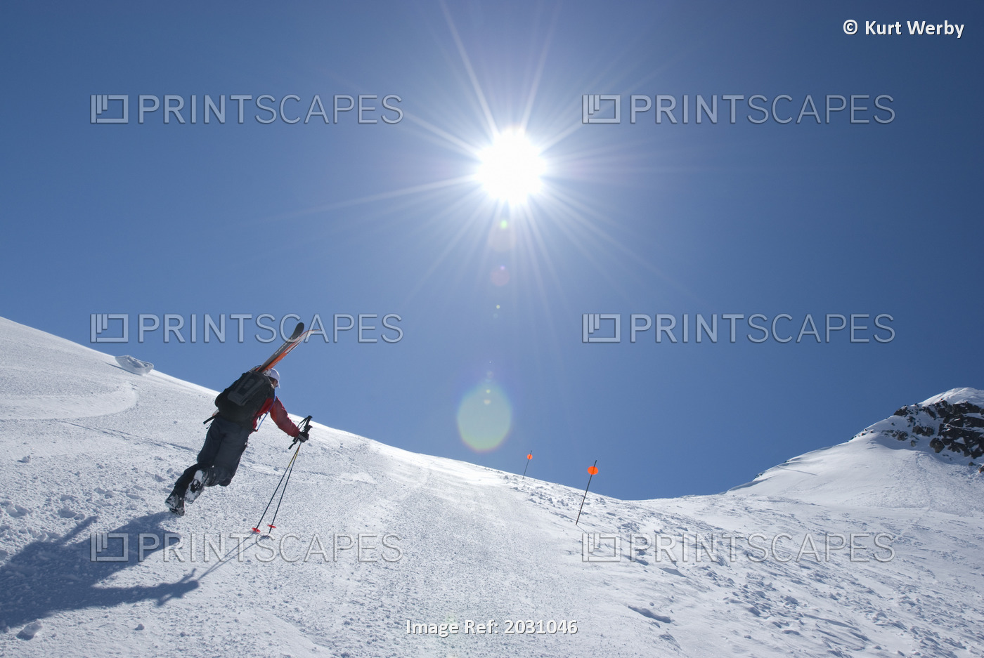 Skier Walking Up Blackcomb Ski Hill, Heading For Backcountry, Garibaldi ...