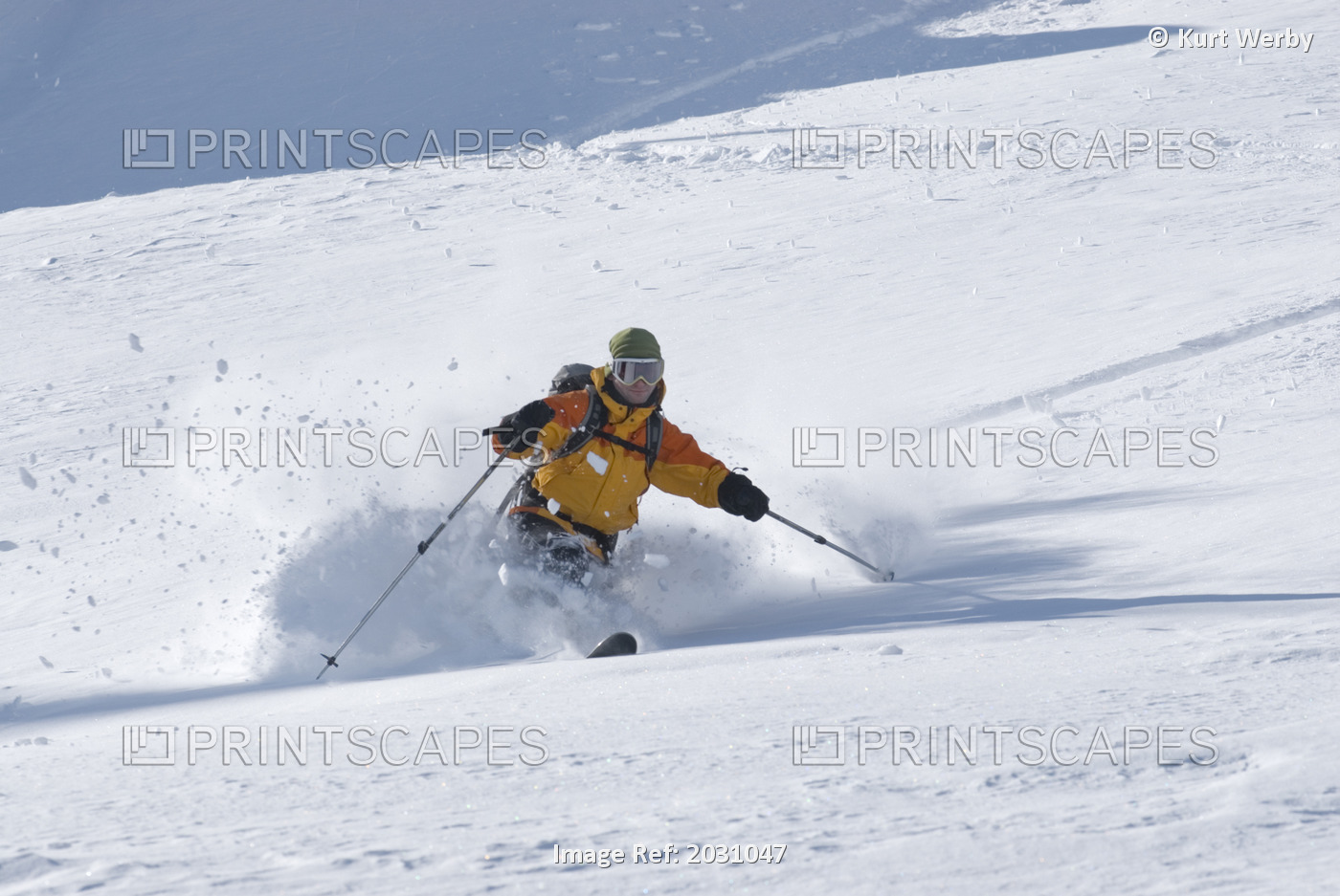 Skier Carving Turns Into Marriot Basin, Coast Mountains, British Columbia