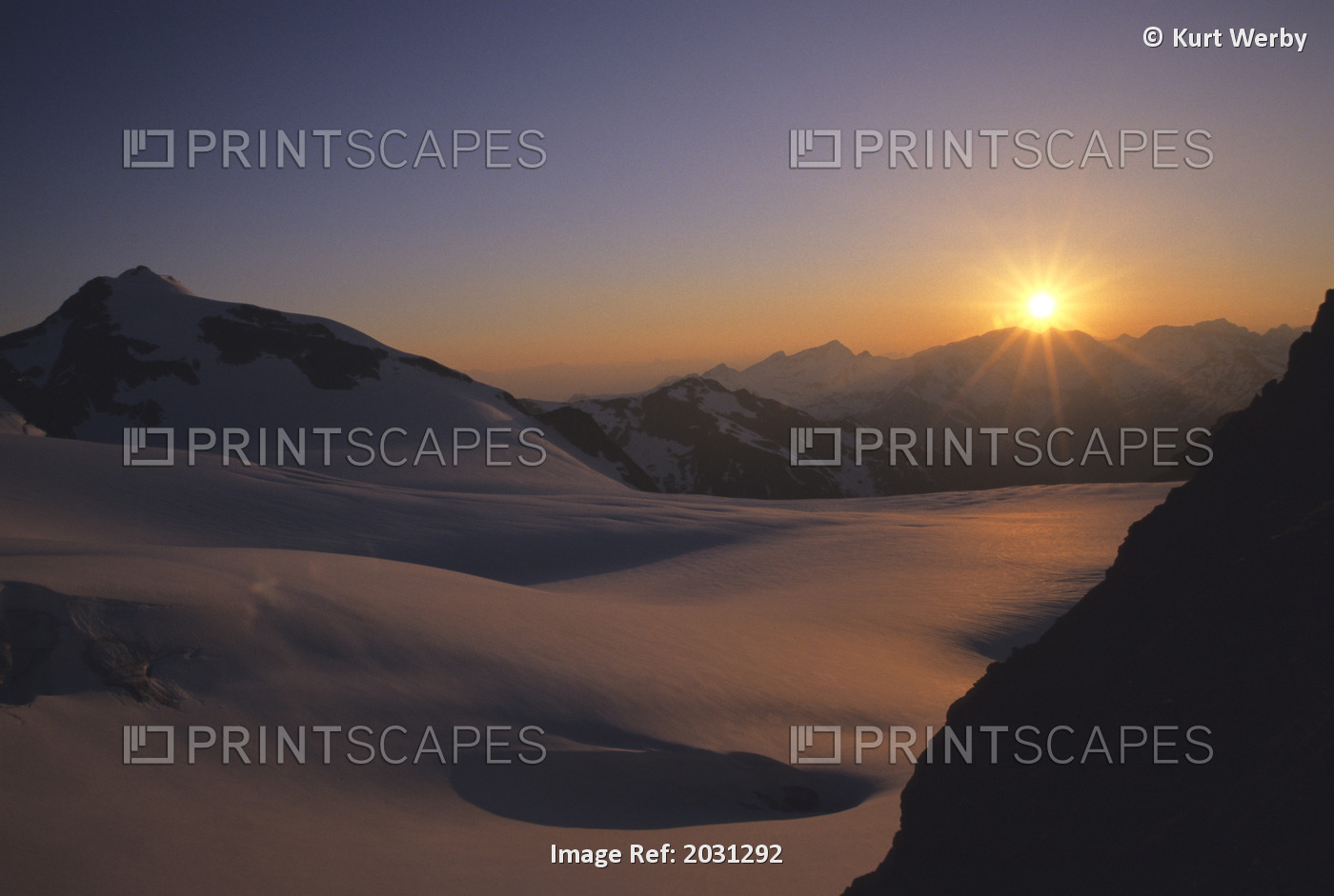 Sunset Over The Matier Glacier Coast Mountains, Joffre Lakes Provincial Park, ...