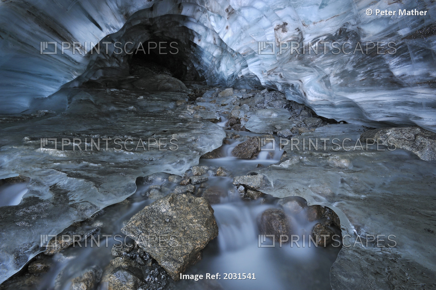 Glacial Creek Flowing From Blue Ice Cave In Britnell Glacier, Nahanni National ...