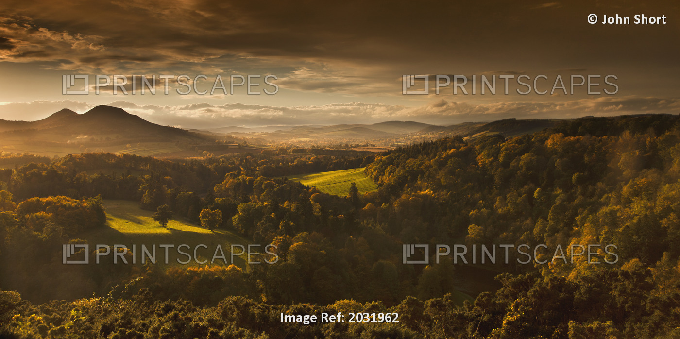 Sunlight Cast On Trees And Mountains Through The Clouds; Scots View, Scottish ...