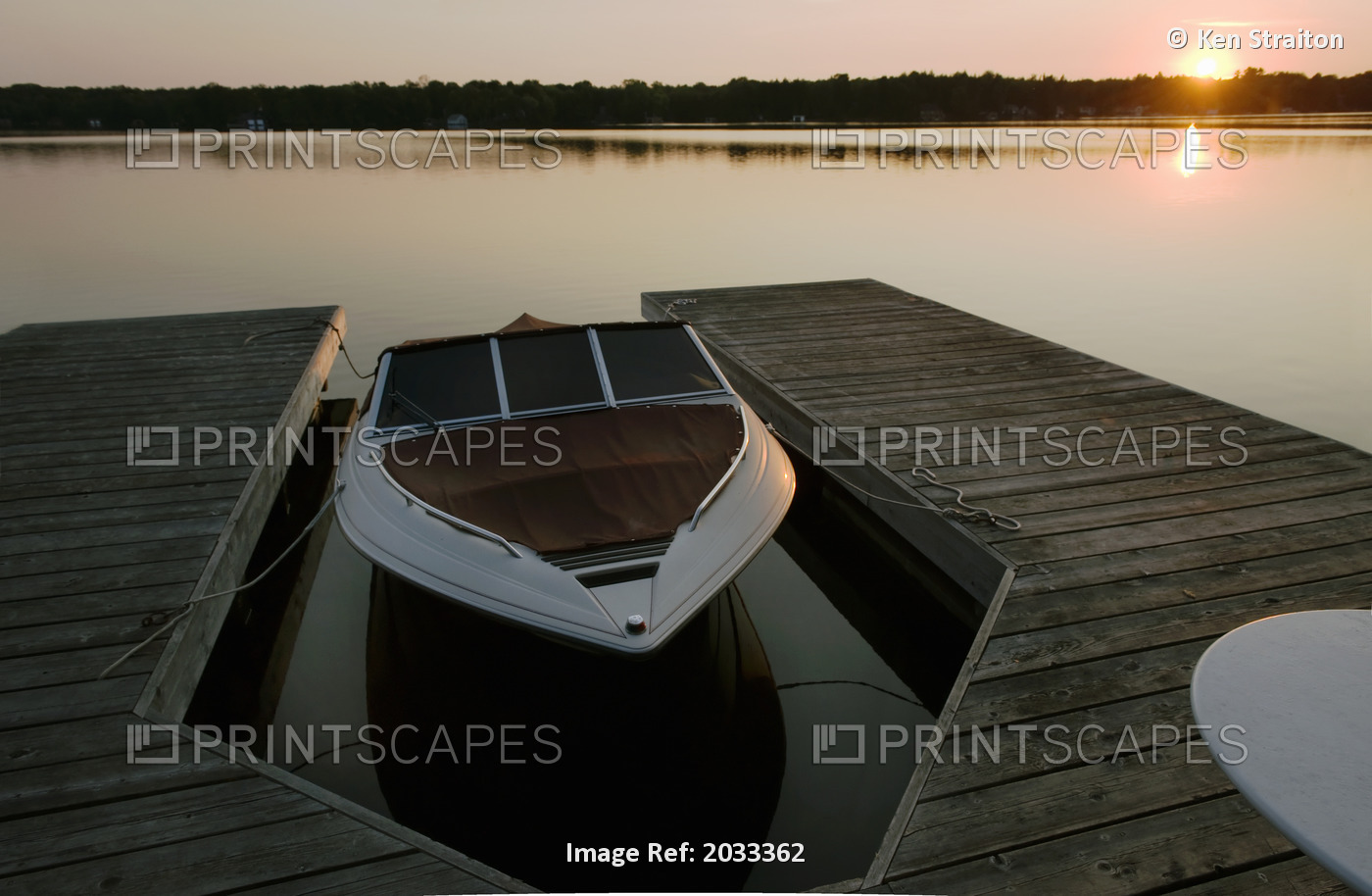 Boat Moored At Dusk, Dudley Bay, Lake Muskoka, Ontario