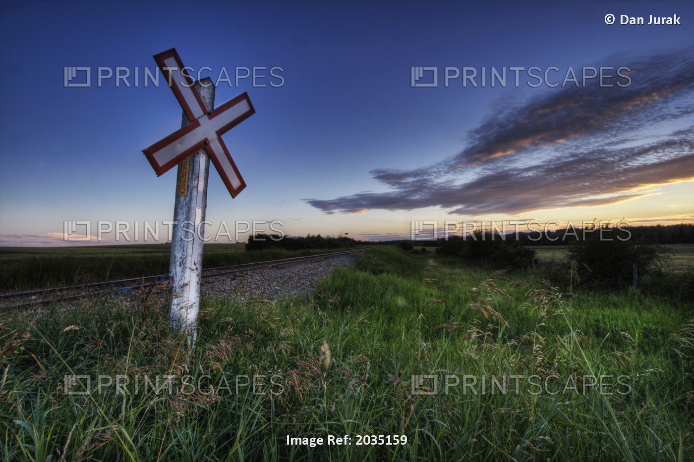 Railway Crossing On A Summer Evening South Of Bon Accord, Alberta.