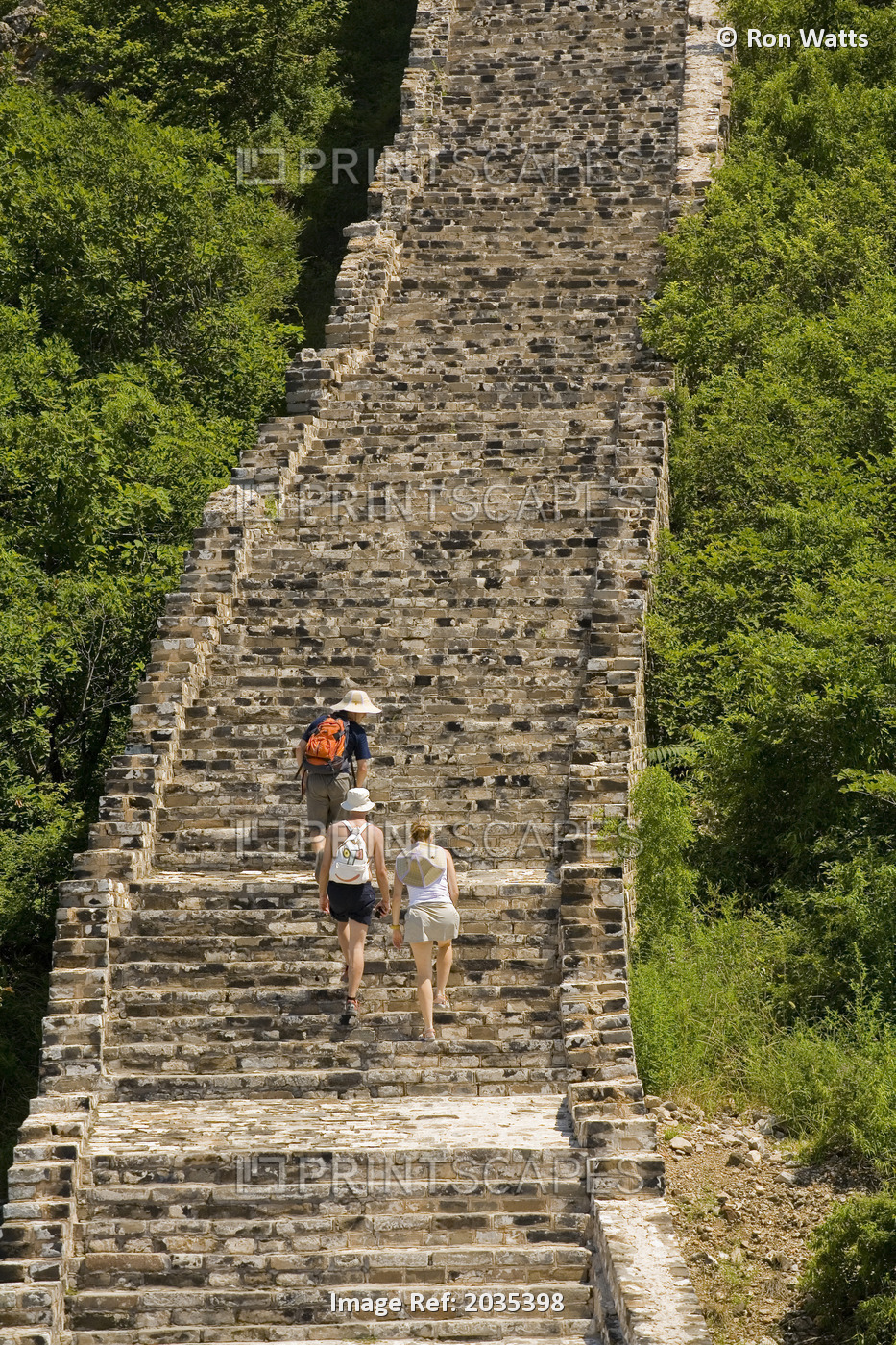 Tourists Ascend Steps On The Simatai Great Wall To One Of The 35 Watchtowers ...