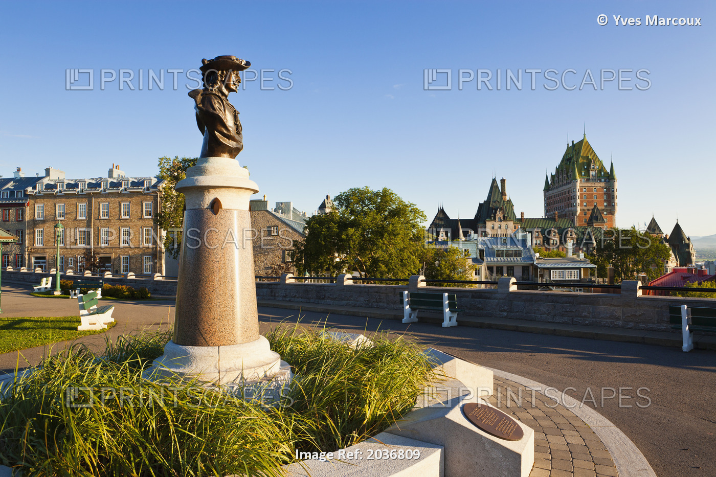 Monument And Chateau Frontenac At Sunrise, Old Quebec, Quebec.