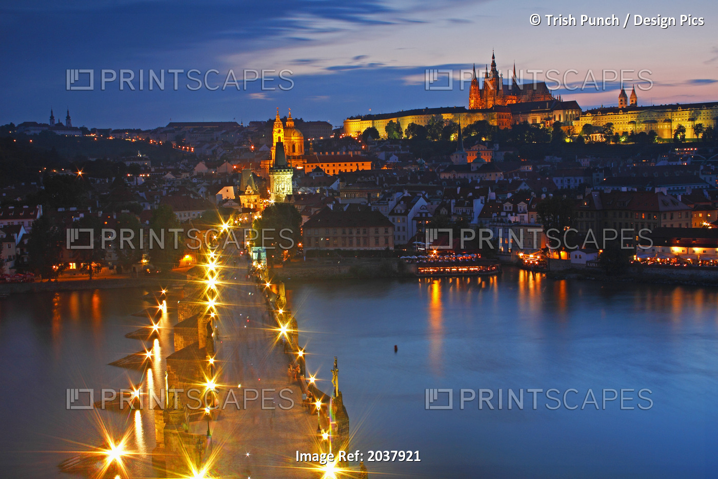 Night Lights Of Charles Bridge Or Karluv Most And Royal Palace On Castle Hill; ...