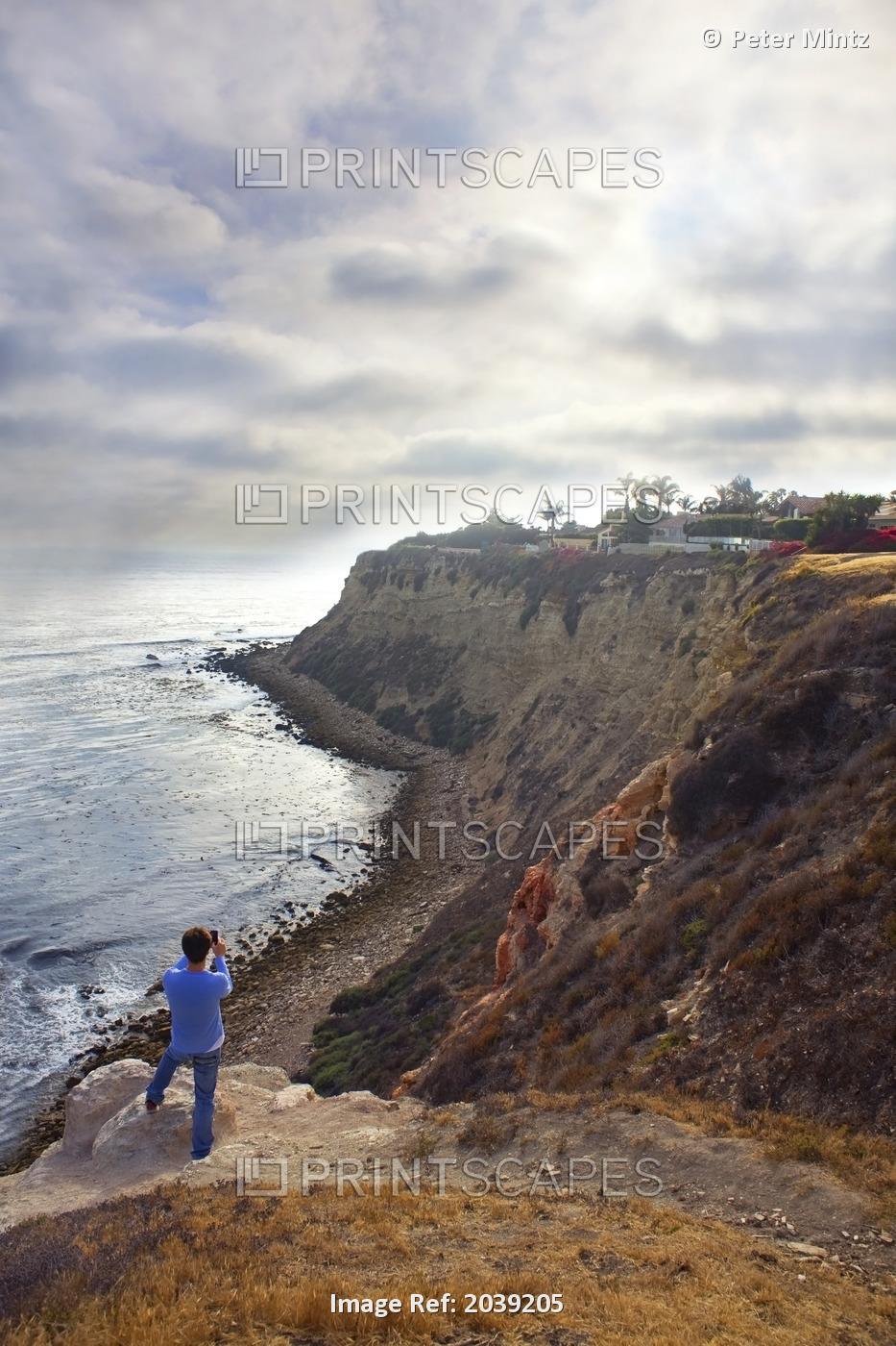 Man Taking A Photo Of The Ocean And Cliffs, Palos Verdes, California