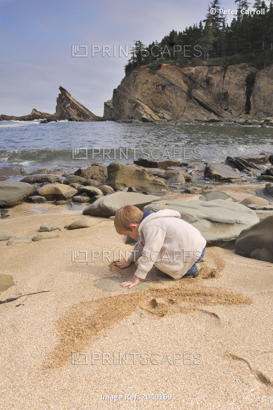 Little Boy Playing In The Sand, Simpson Beach, Oregon