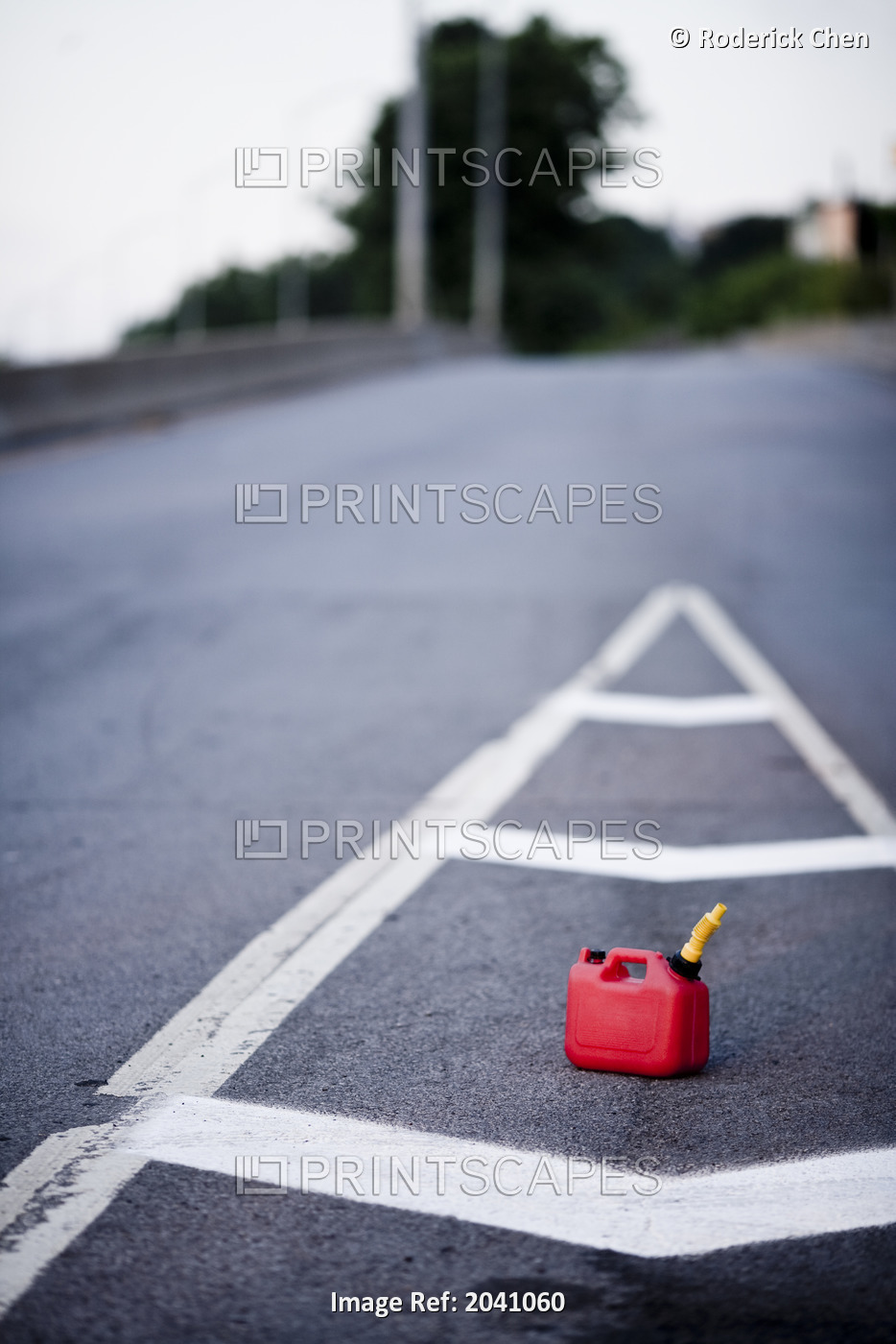 Portable Plastic Gas Can At The Entrance Of A Highway On Ramp, Montreal, Quebec