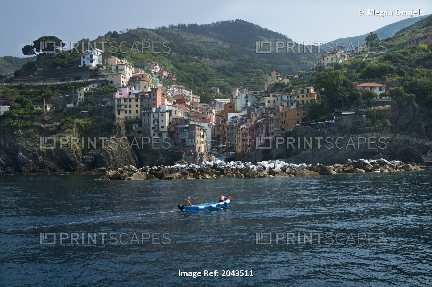 Two Local Fisherman In The Bay Of Riomaggiore Cinque Terre Region In Western ...