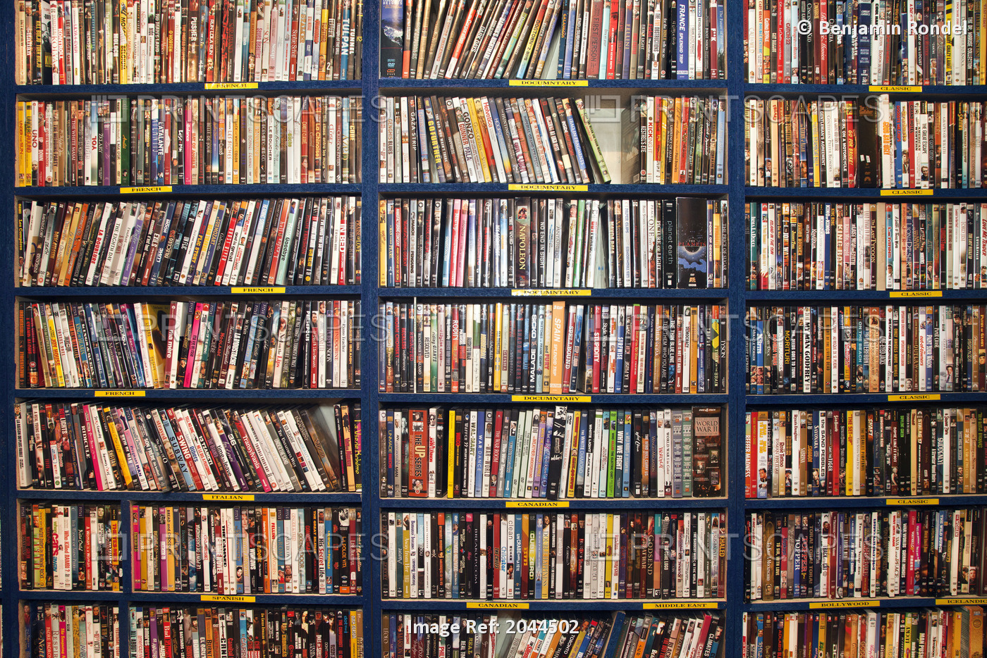 Full Frame Of Rows Of Dvds In Video Store Or Library