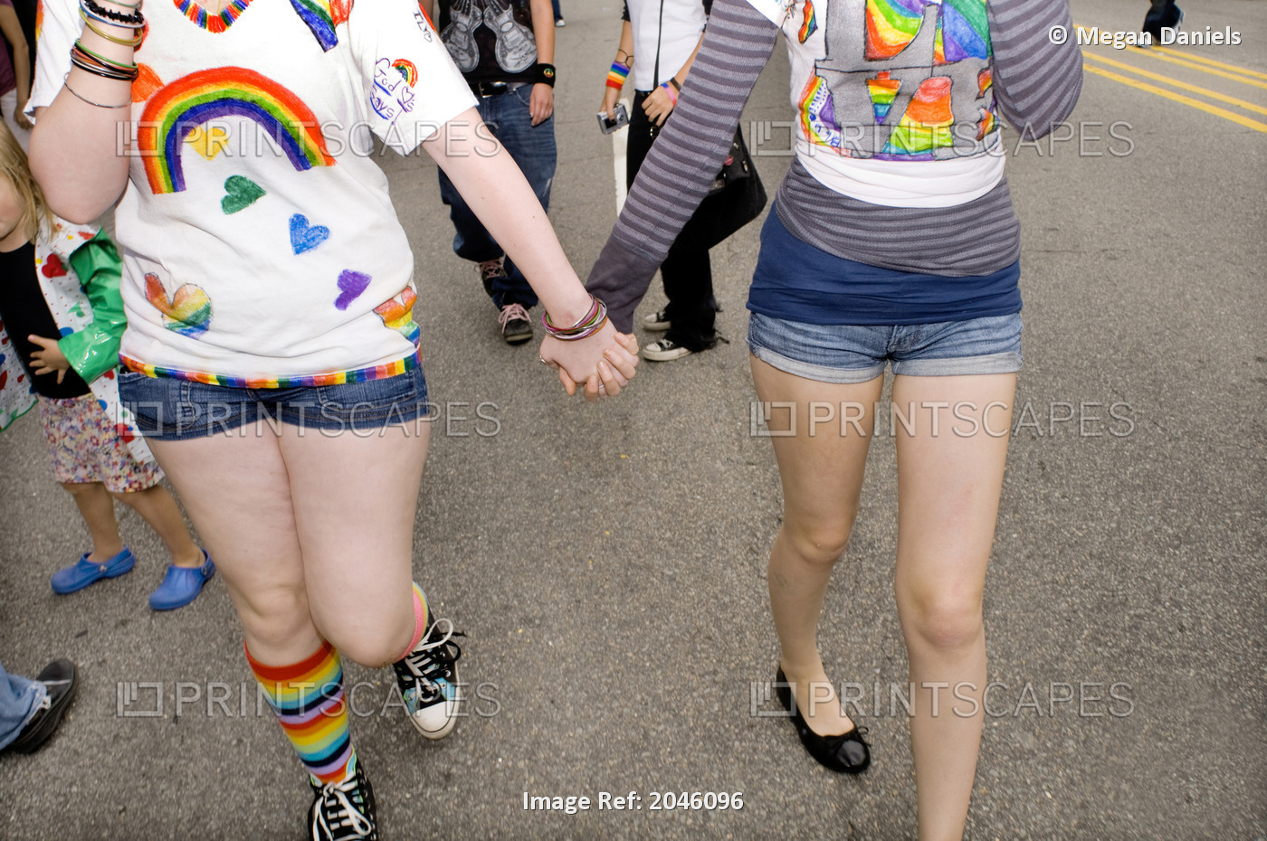 Two Gay Women Holding Hands, Marching In Gay Rights Parade, Durham, North ...