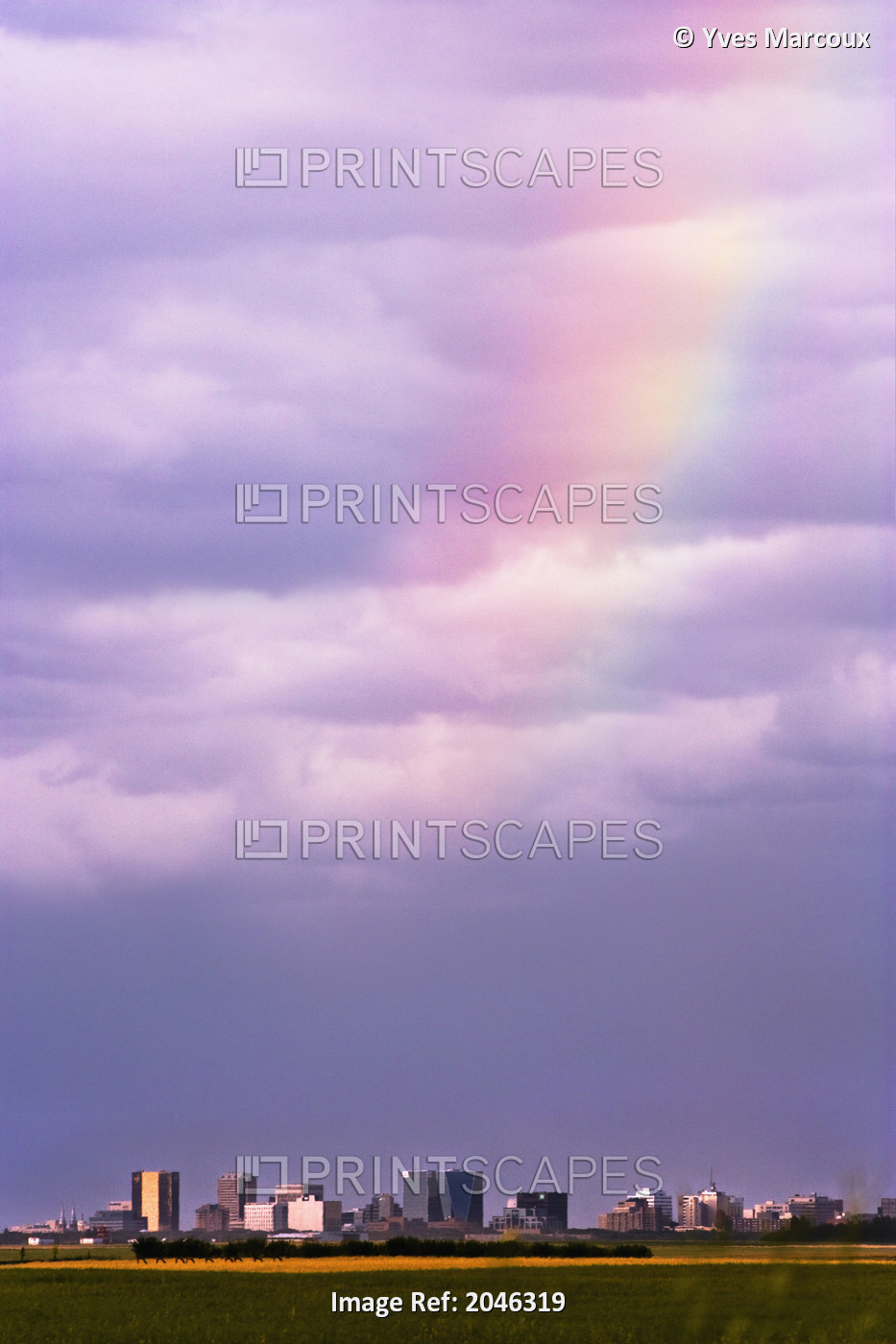 Artist's Choice: Skyline And Rainbow At Sunset, Regina, Saskatchewan