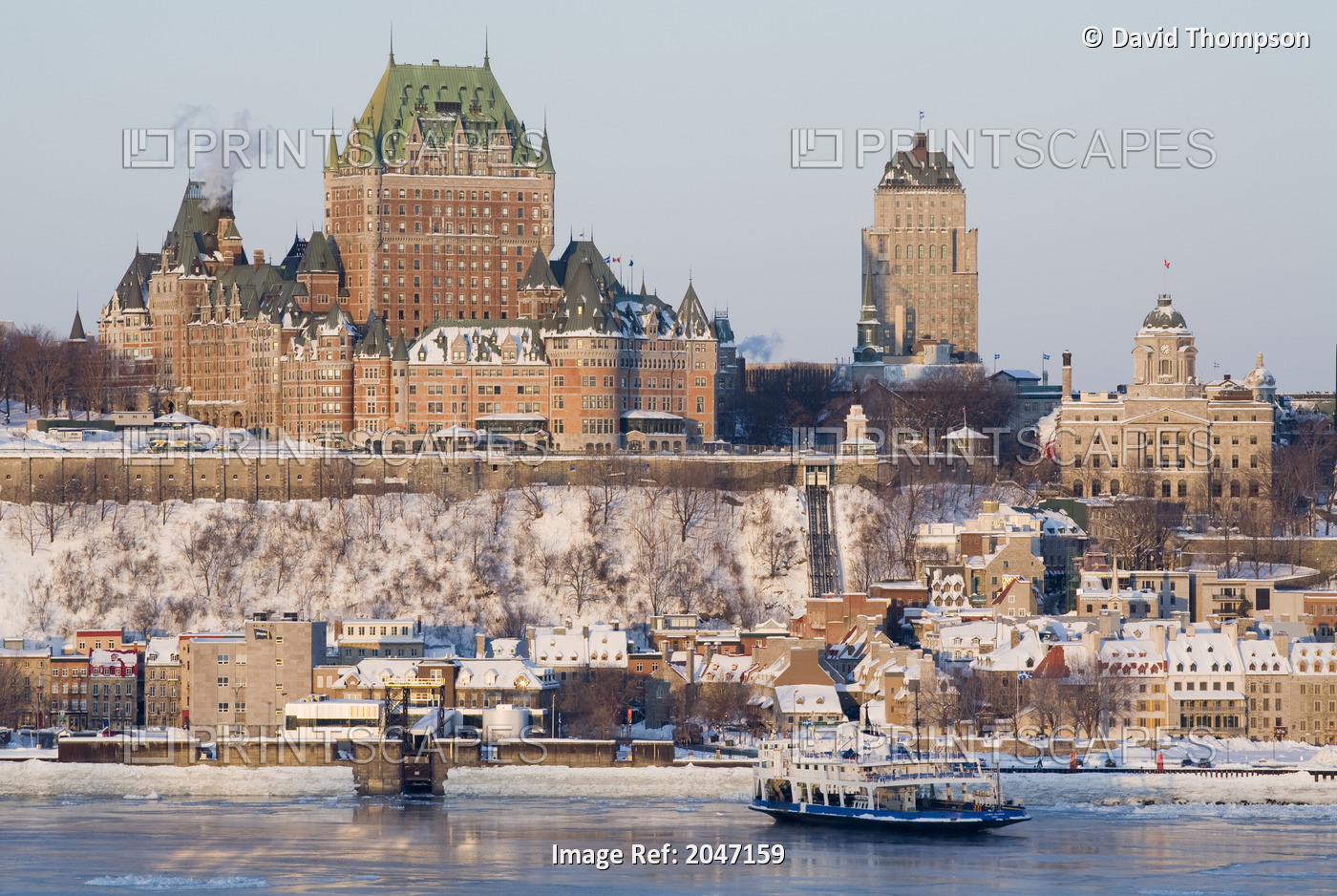 Chateau Frontenac And St. Lawrence River In Winter, The Old City Of Quebec, ...