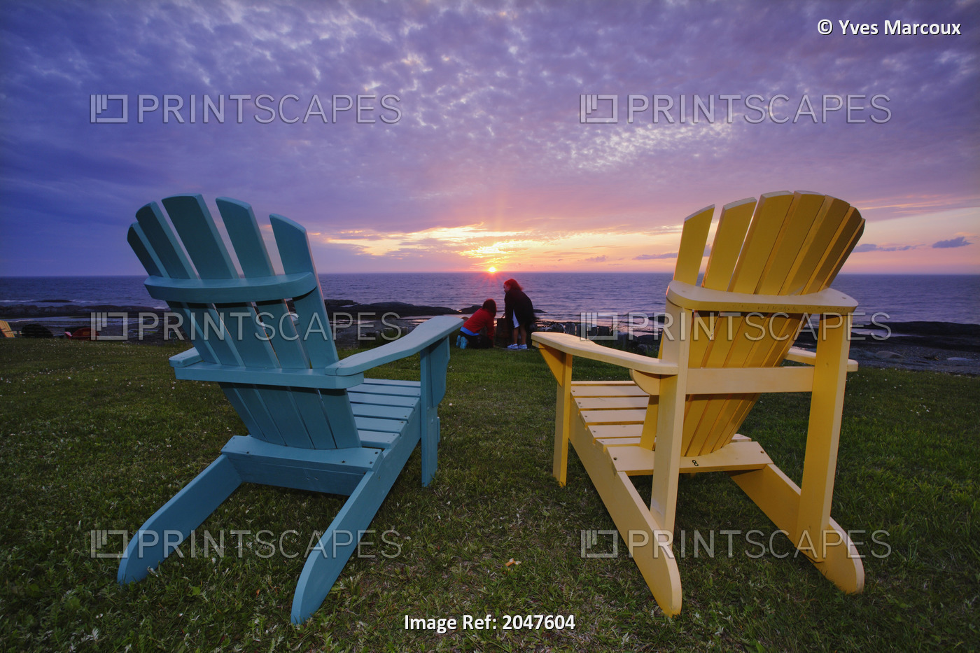 Chairs, Children And Sunset Over St. Lawrence River, Pointe-Au-Pere, Quebec