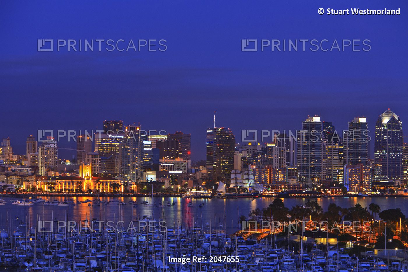 Aerial View Of San Diego Skyline With Harbor Island Boats In The Foreground; ...