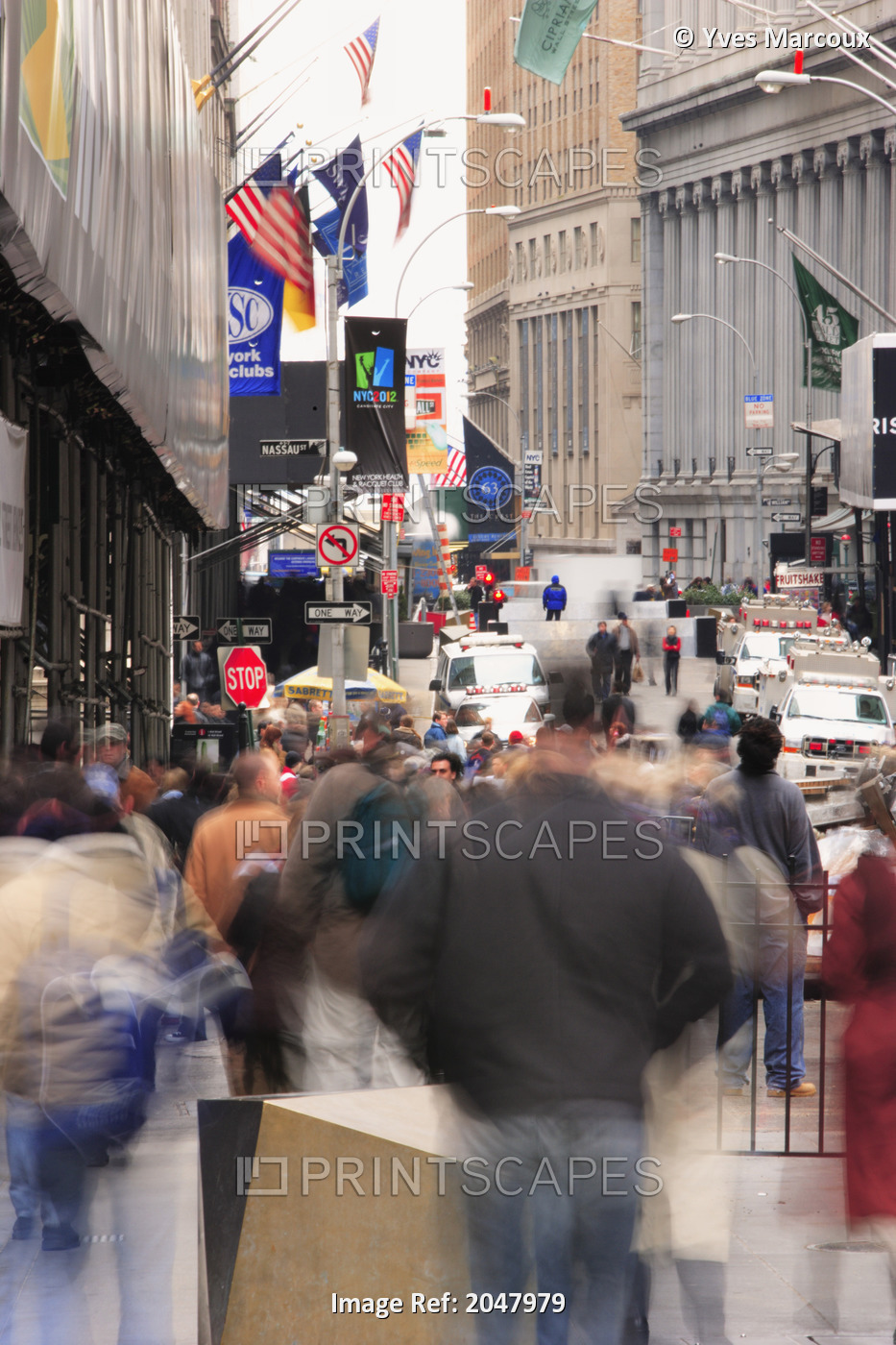 Crowd Of People On Wall Street From Broadway, New York City