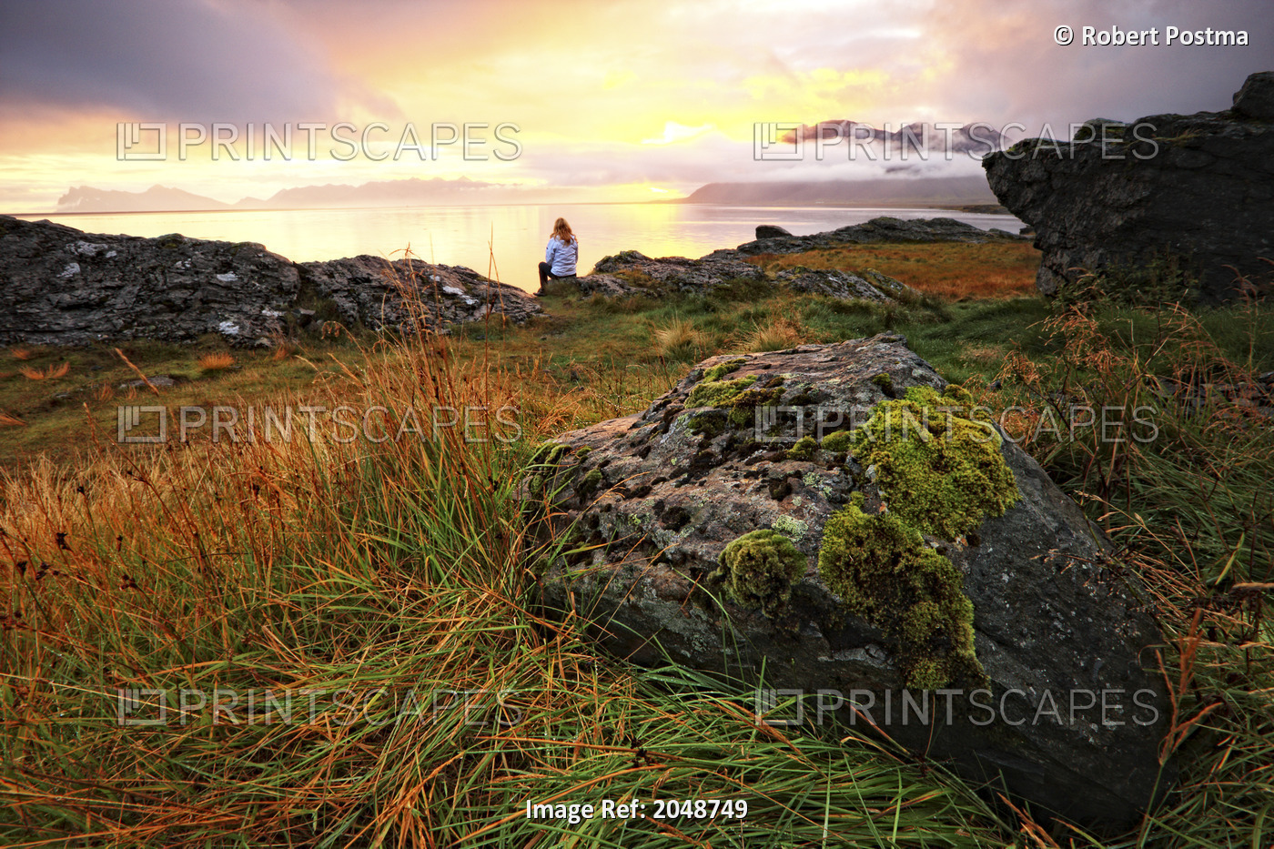 Woman Watching The Sunset, East Coast Of Iceland