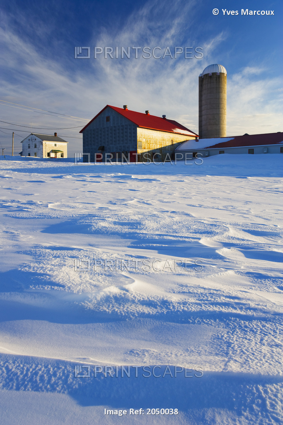 A Farm In Winter At Sunset, Bas-Saint-Laurent Region, Saint-Arsene, Quebec