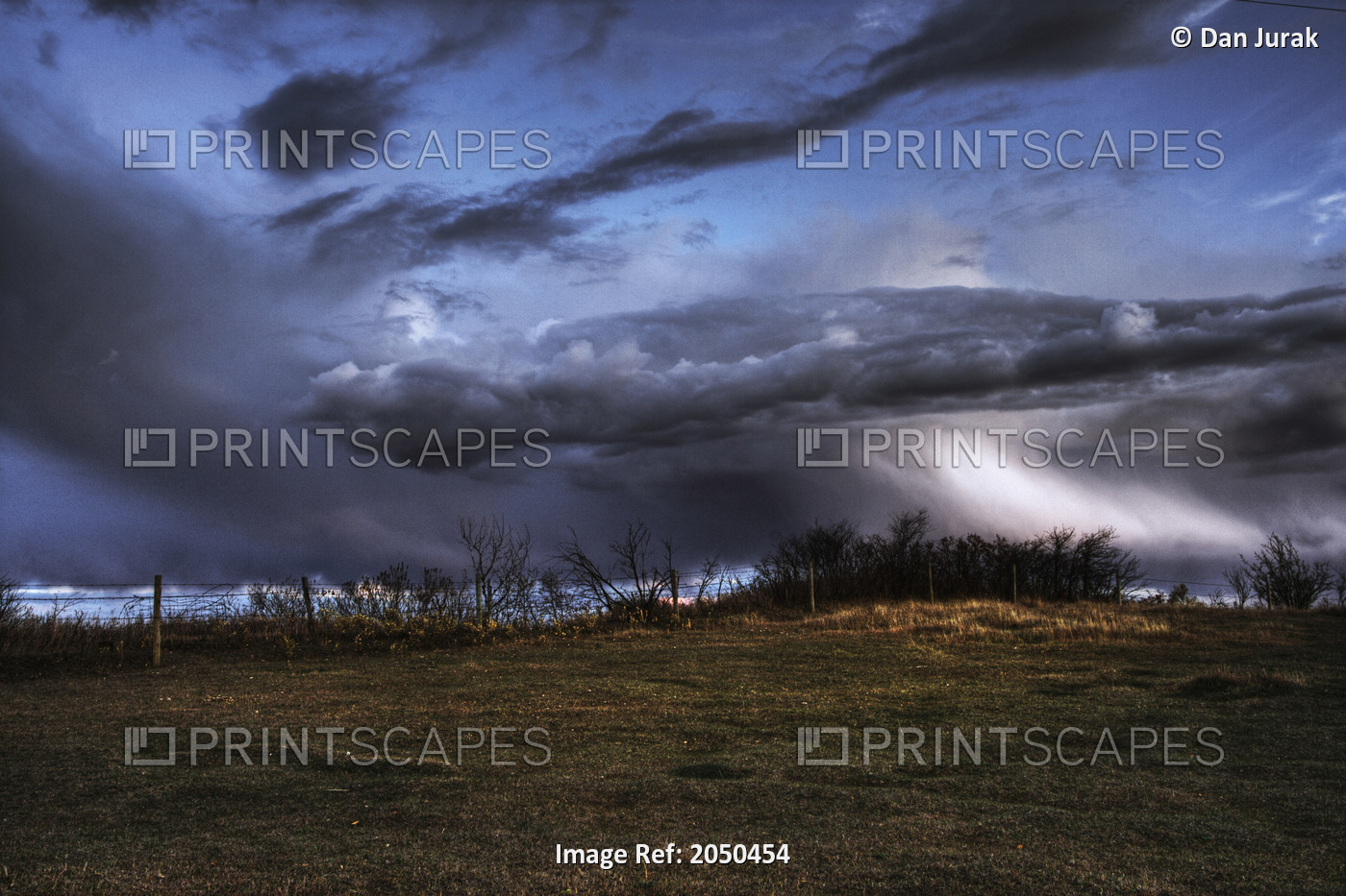 Storm Clouds Over A Cow Pasture In Autumn, Rural Alberta