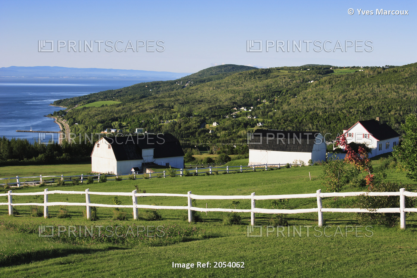 House And St. Lawrence River, Charlevoix Region, Saint-Irenee, Quebec.