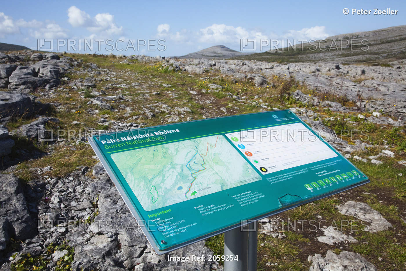 A Map And Information Sign On A Post; The Burren, County Clare, Ireland