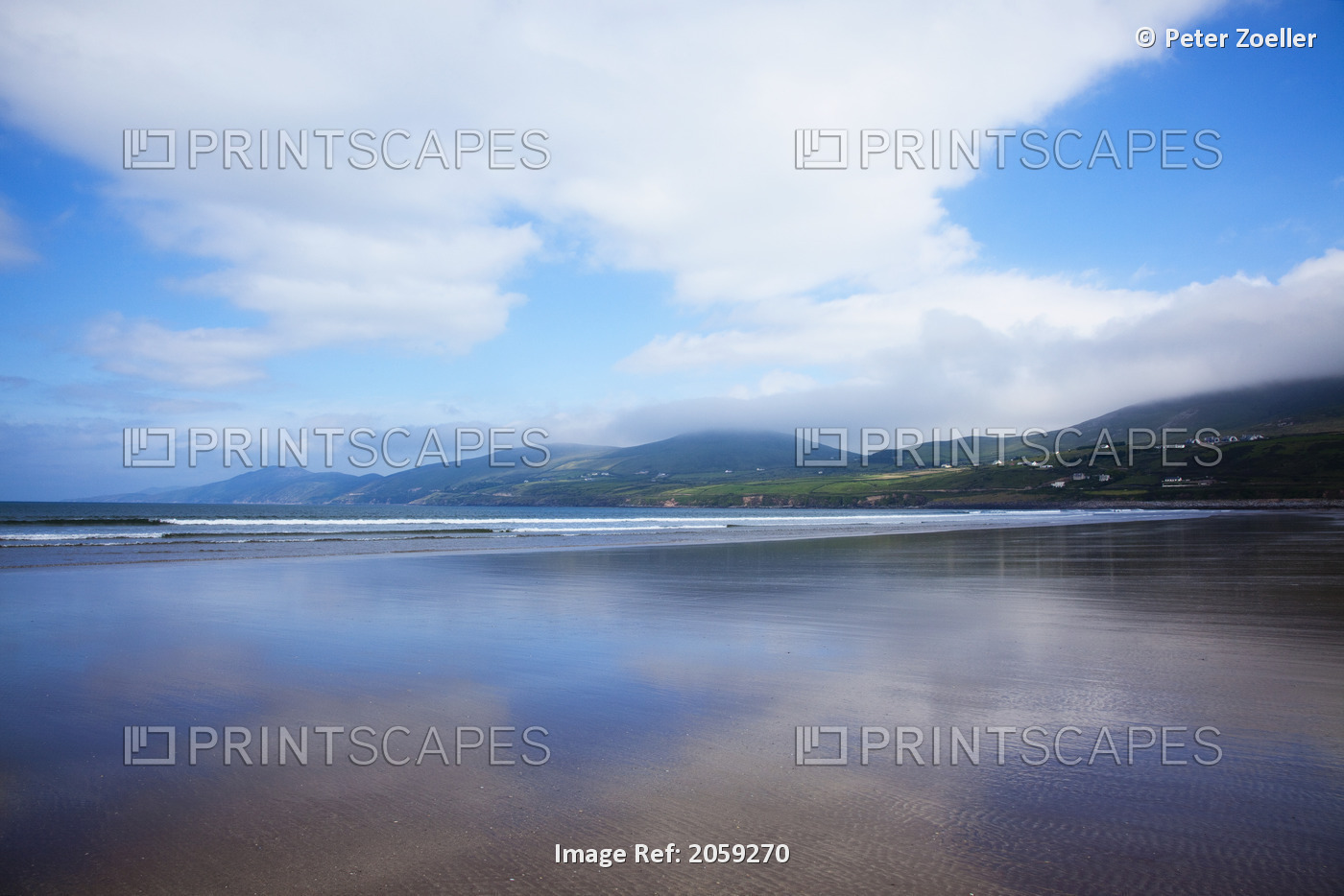 Clouds Reflected On The Wet Sand Of Inch Beach In Dingle; Inch County, Kerry, ...