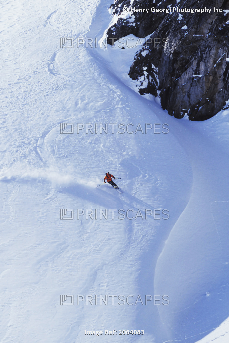 Young Man Skiing On Ungroomed Slope Near Fortress Mountain, Alberta, Canada.