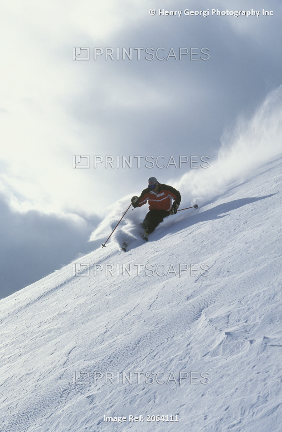 Young Man Skiing Untracked Slope At Castle Mountain Resort, Alberta, Canada