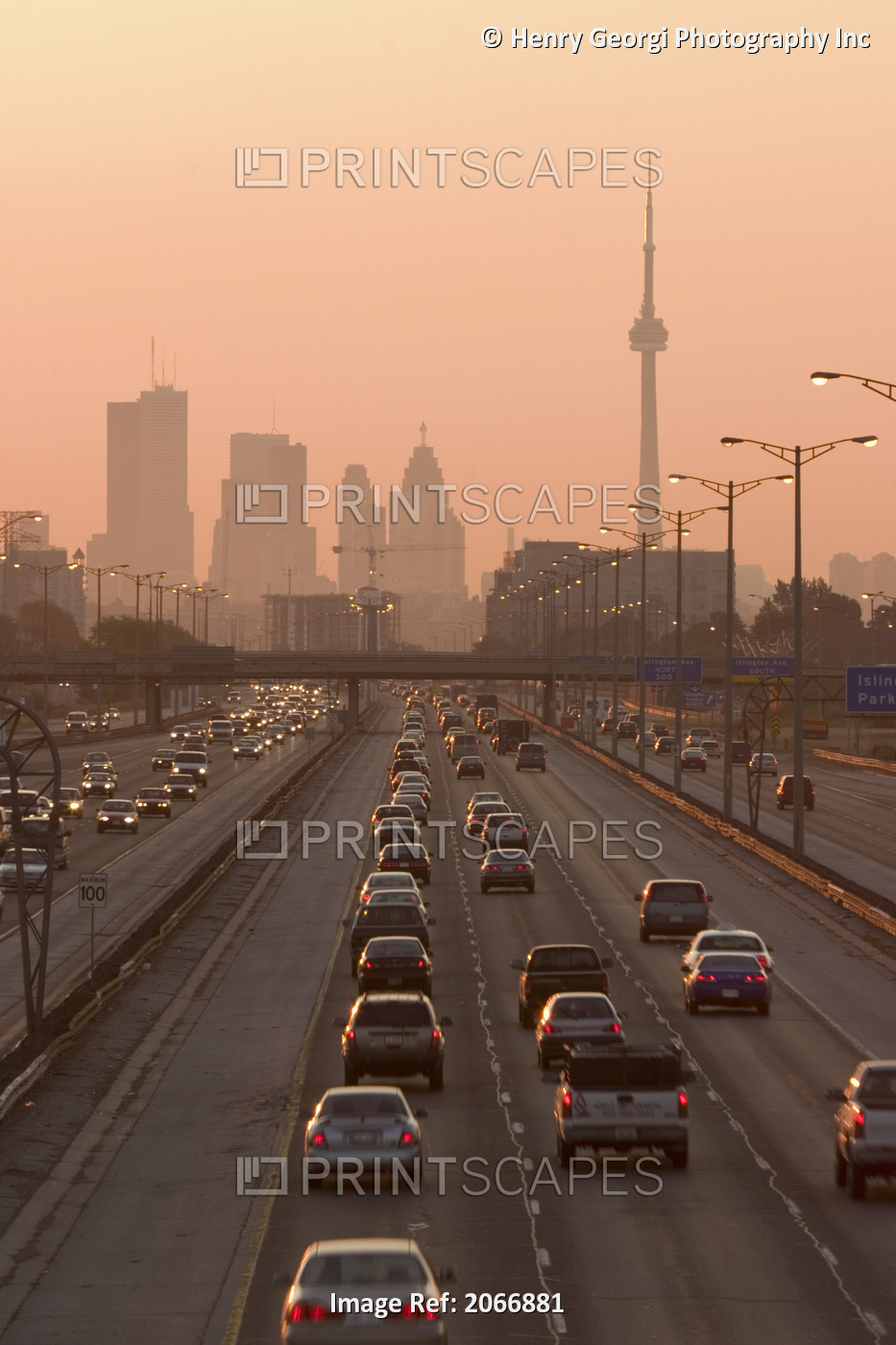 View Of Toronto Skyline From Above Queen Elizabeth Way Highway During Start Of ...