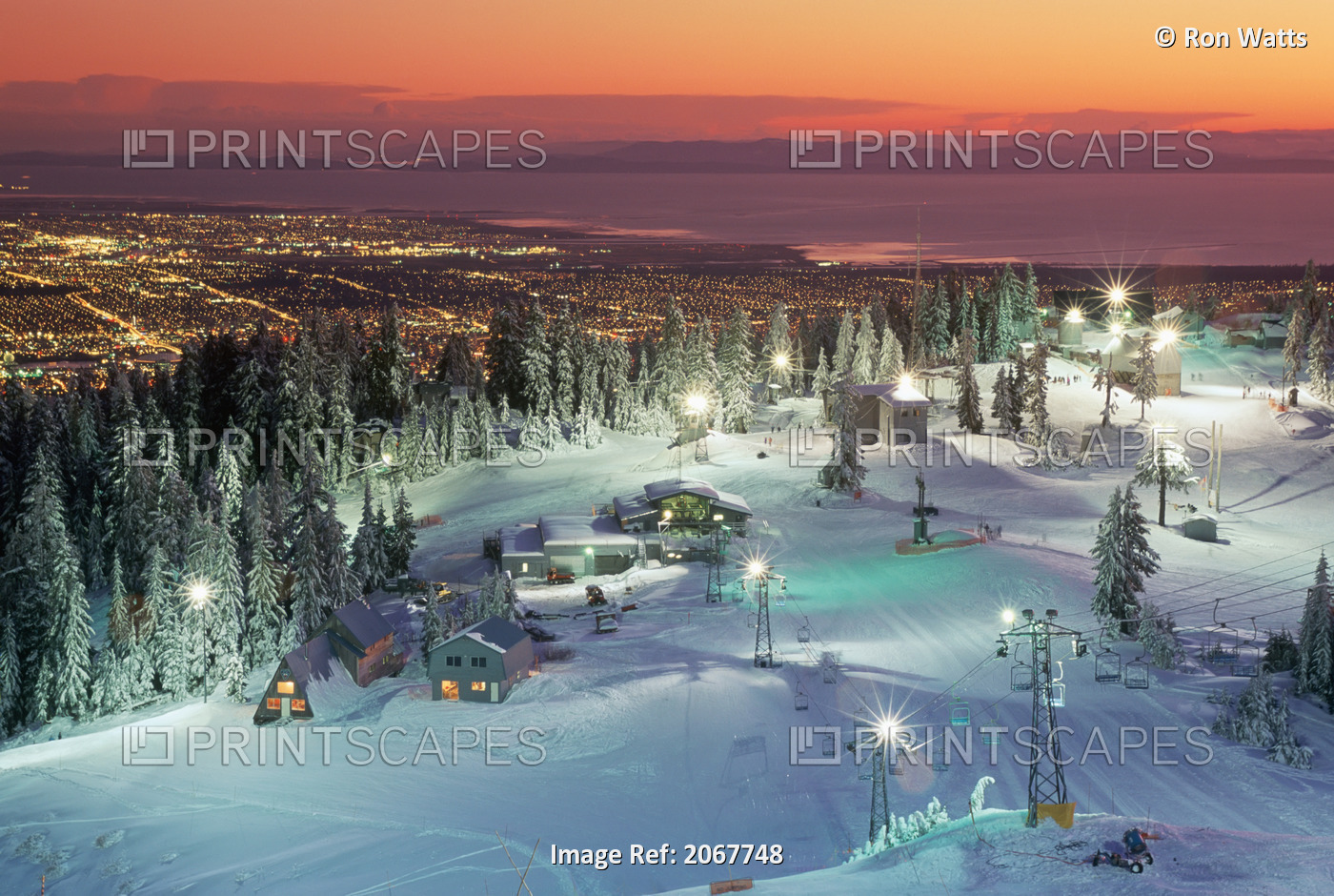Grouse Mountain Ski Run At Sunset; North Vancouver, British Columbia, Canada