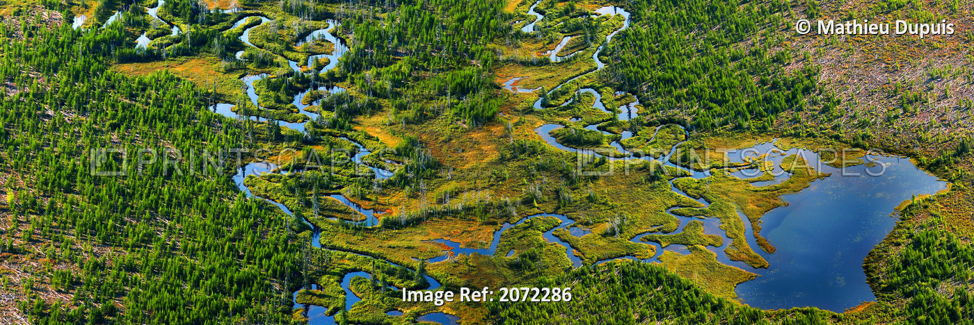 Aerial Of A Wetland, Over Northern Quebec