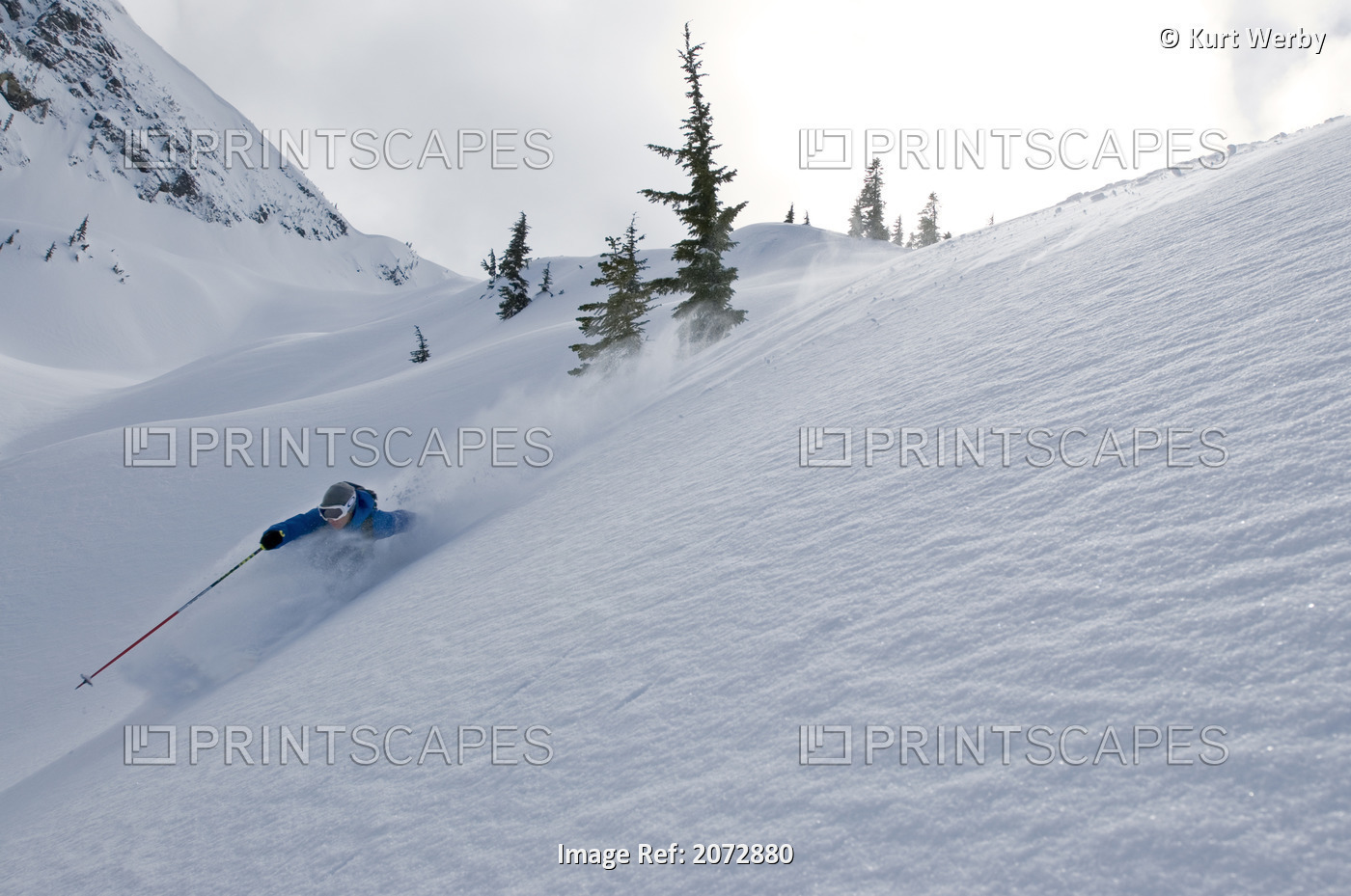 Skier Shredding Powder Below Nak Peak, Thar Basin, Cascade Mountains, British ...