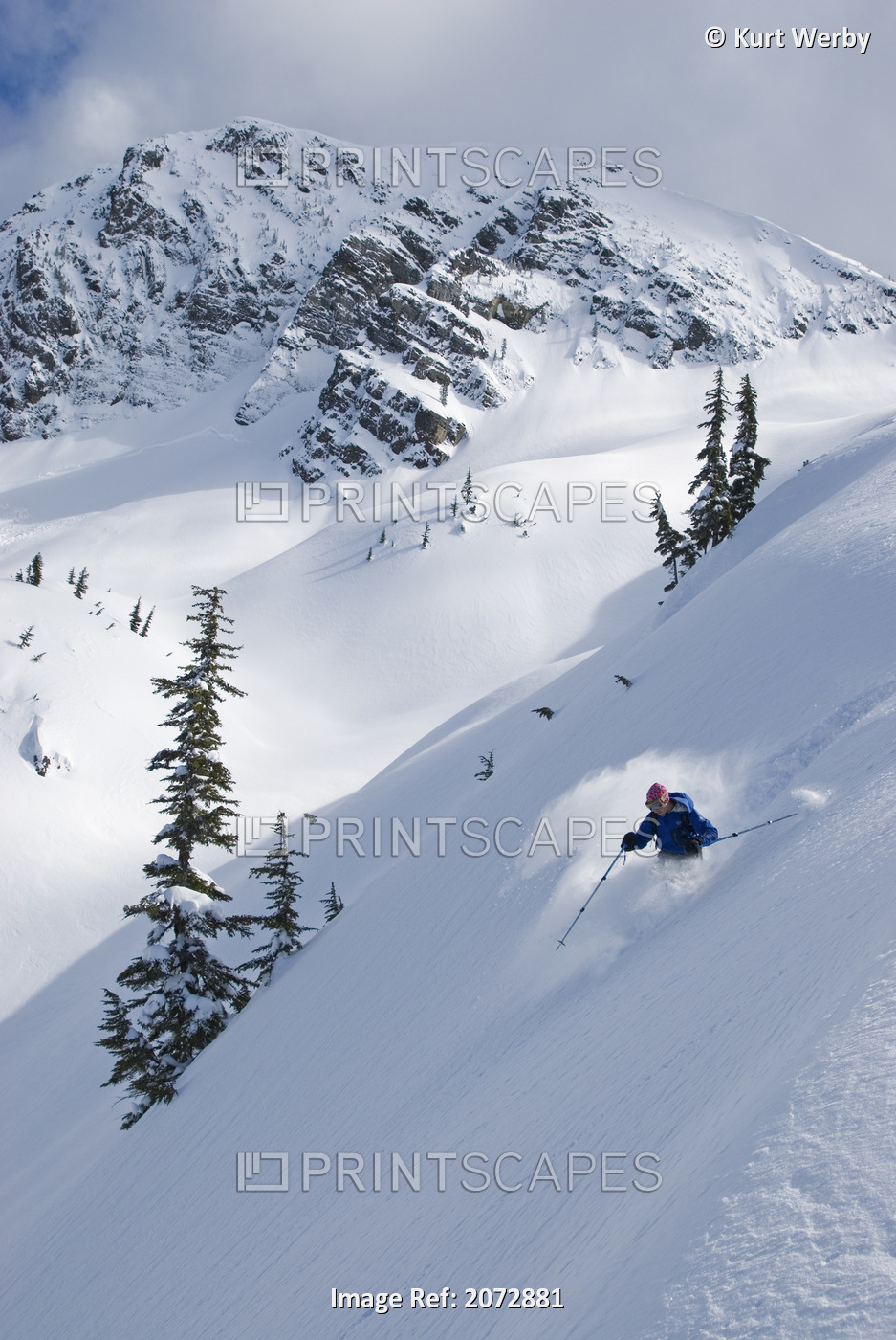 Skier Hitting Powder Below Nak Peak, Thar Basin, Cascade Mountains, British ...