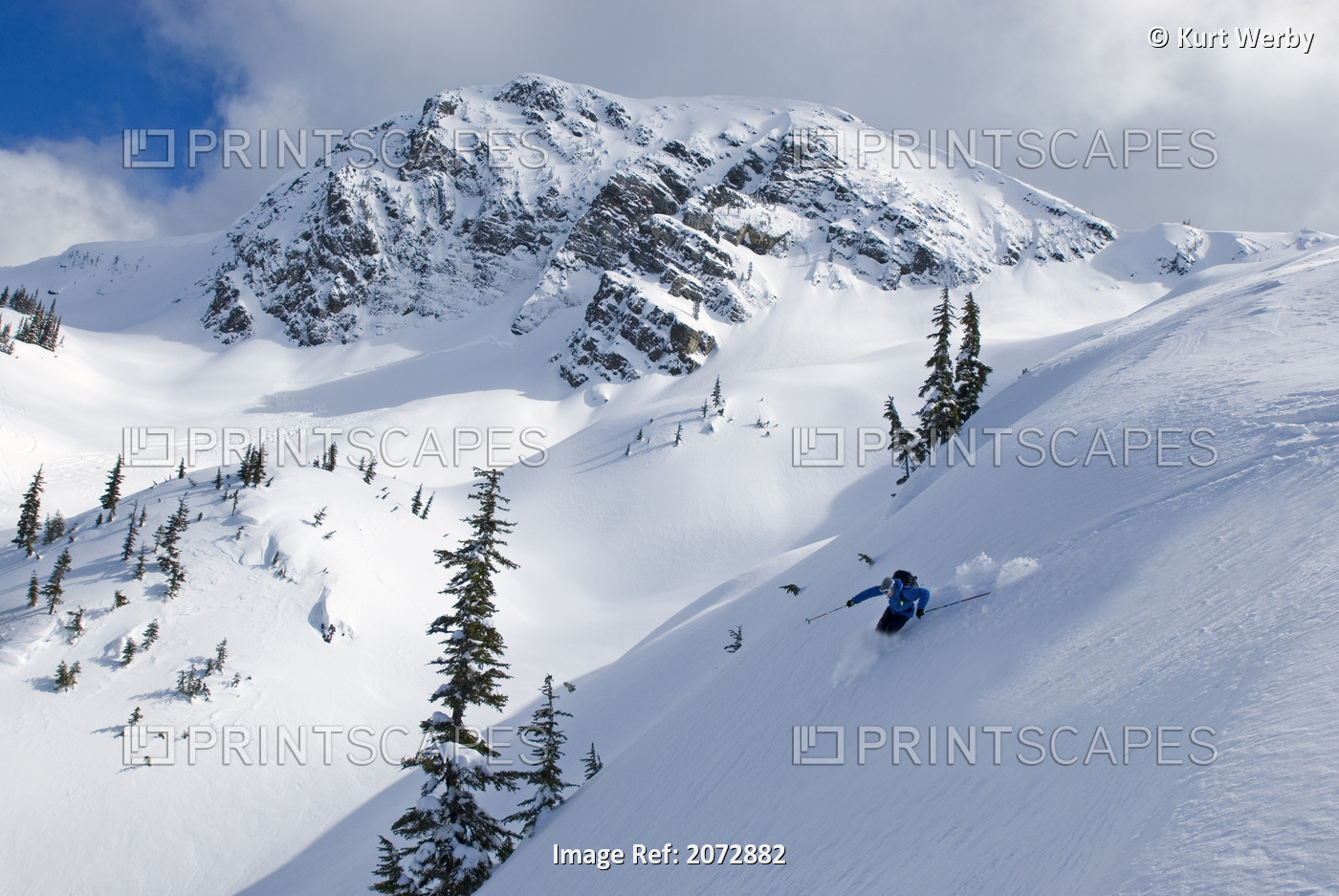 Skier Shredding Powder Below Nak Peak, Thar Basin, Cascade Mountains, British ...