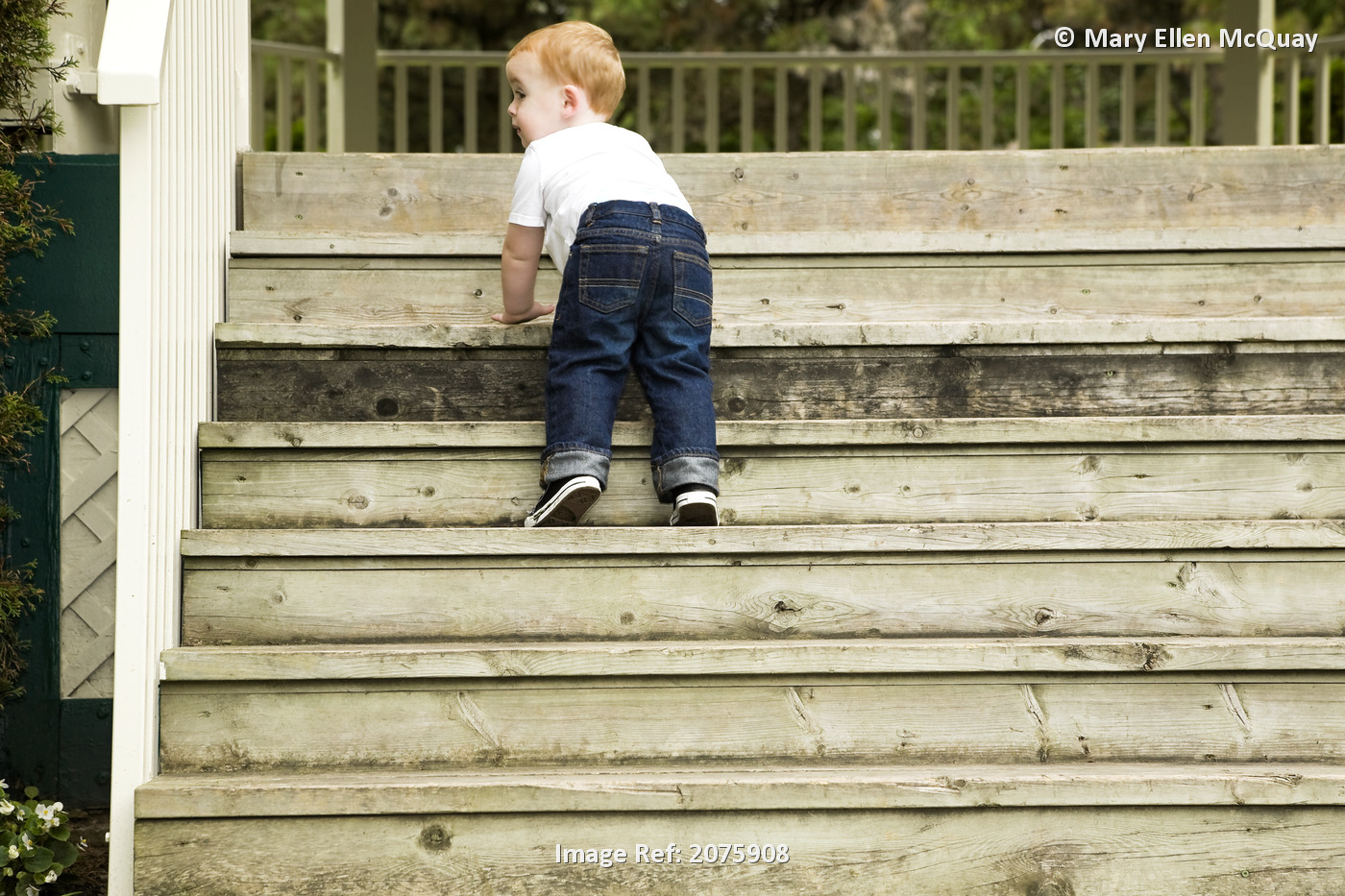 Young Boy Climbing Stairs; Ontario Canada