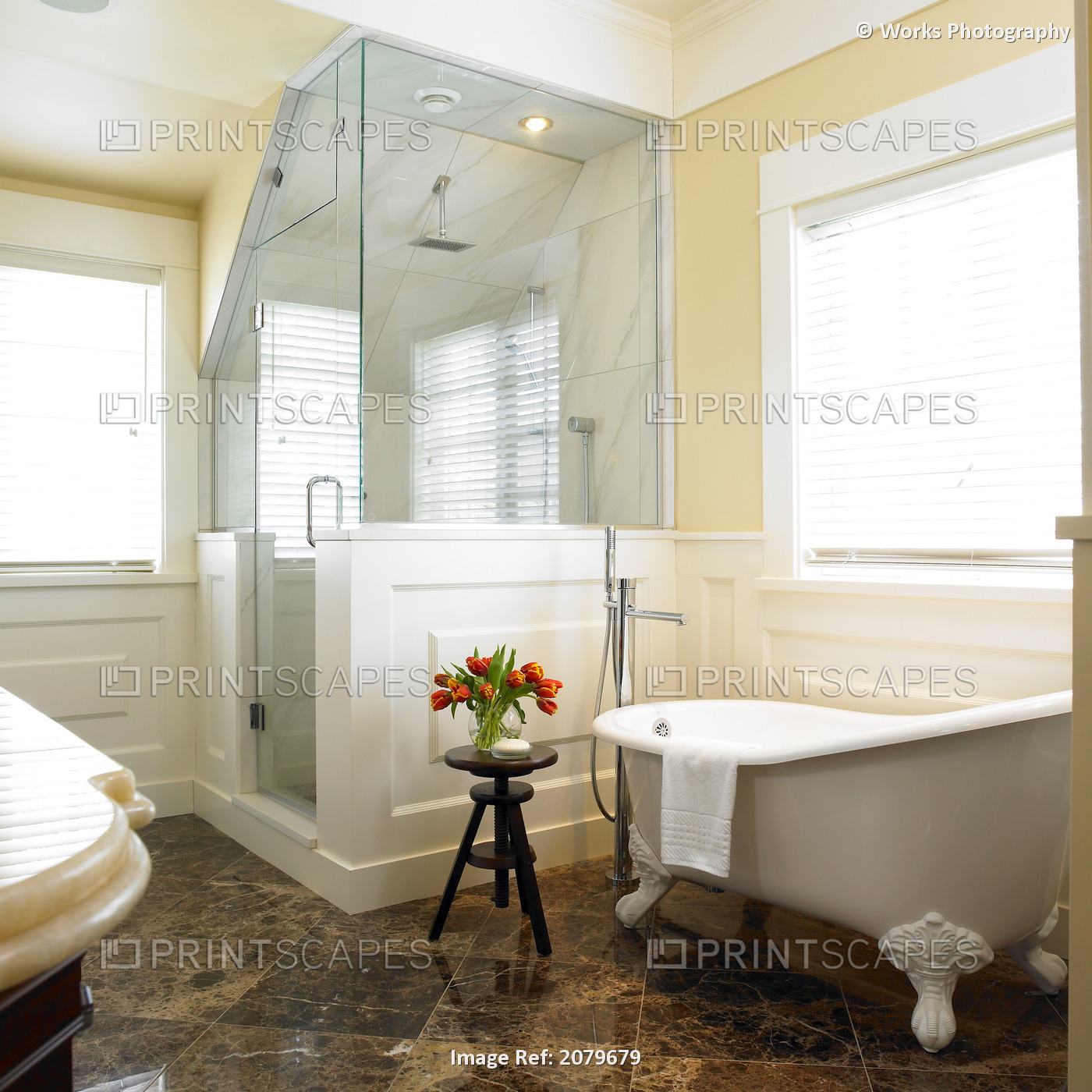 Traditional Bathroom With Corner Shower Stall And Claw Foot Tub. Victoria Bc