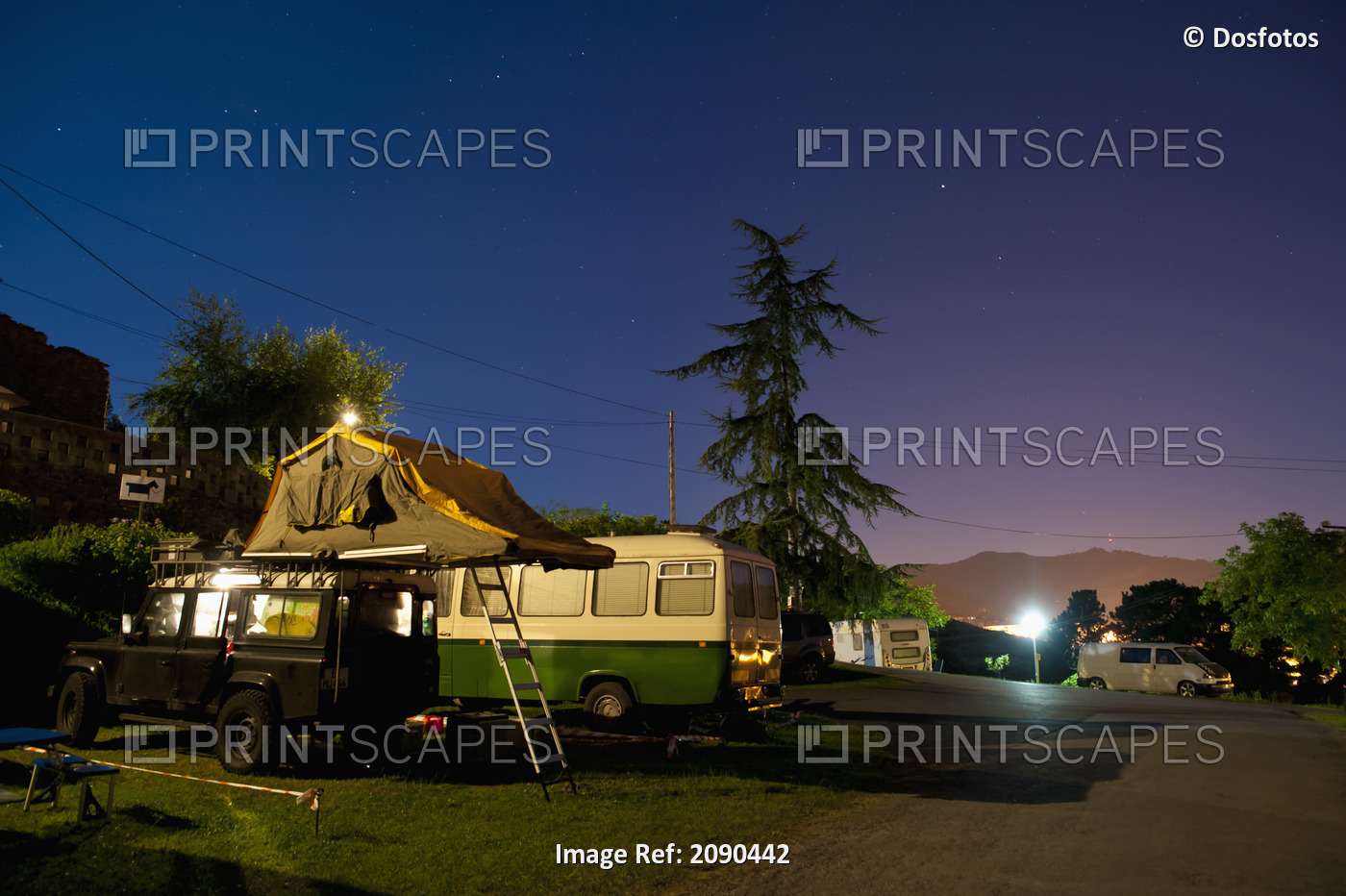 Campsite At Night In Mutriku, Basque Country, Spain