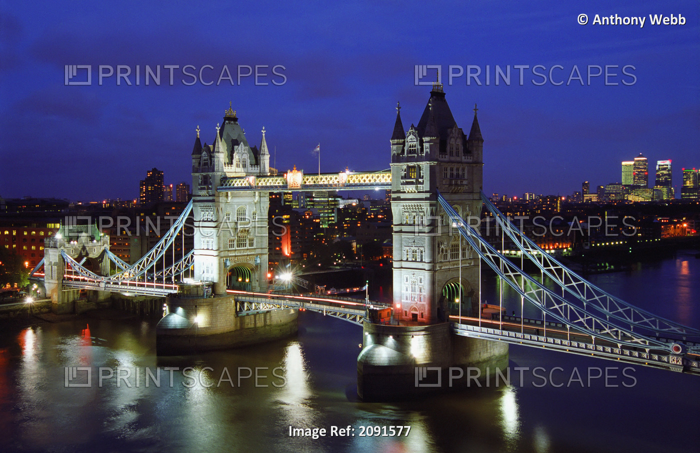 Cityscape, Tower Bridge And Skyline, London, Night, England.