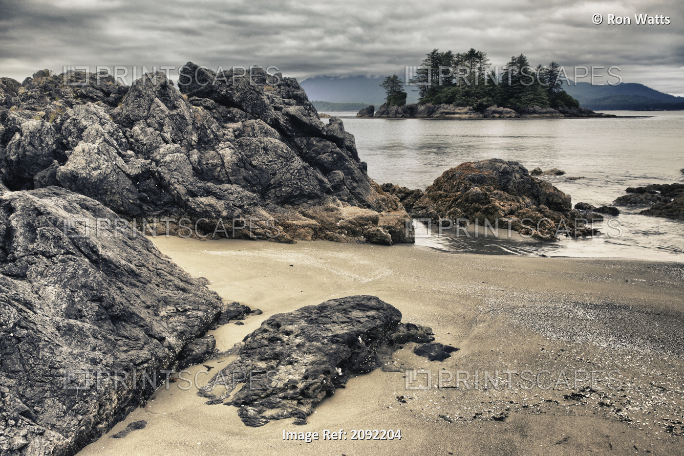 Whaler Islet With View Towards Flores Island; Vancouver Island British Columbia ...