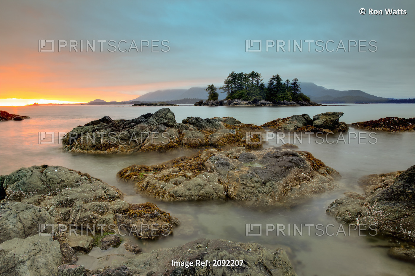 Whaler Islet With View Towards Flores Island; Vancouver Island British Columbia ...