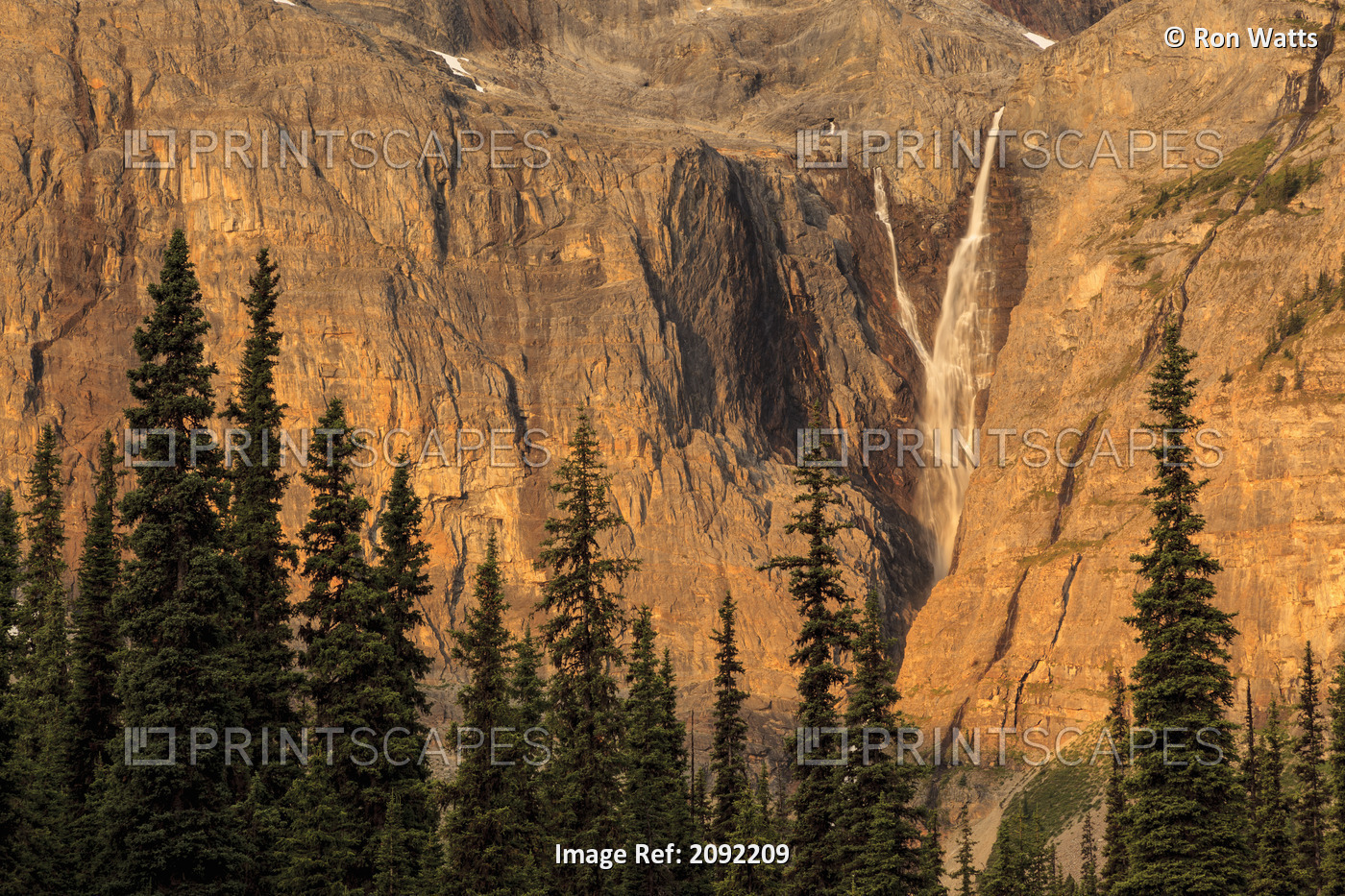 Sunrise Illuminates Helmet Falls In Kootenay National Park; British Columbia ...