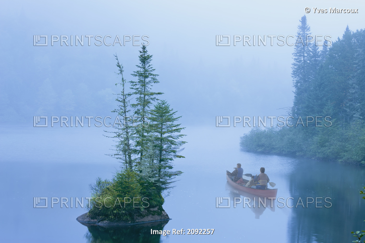 Canoe In The Mist On Jacques-Cartier River At Dawn In Jacques-Cartier National ...