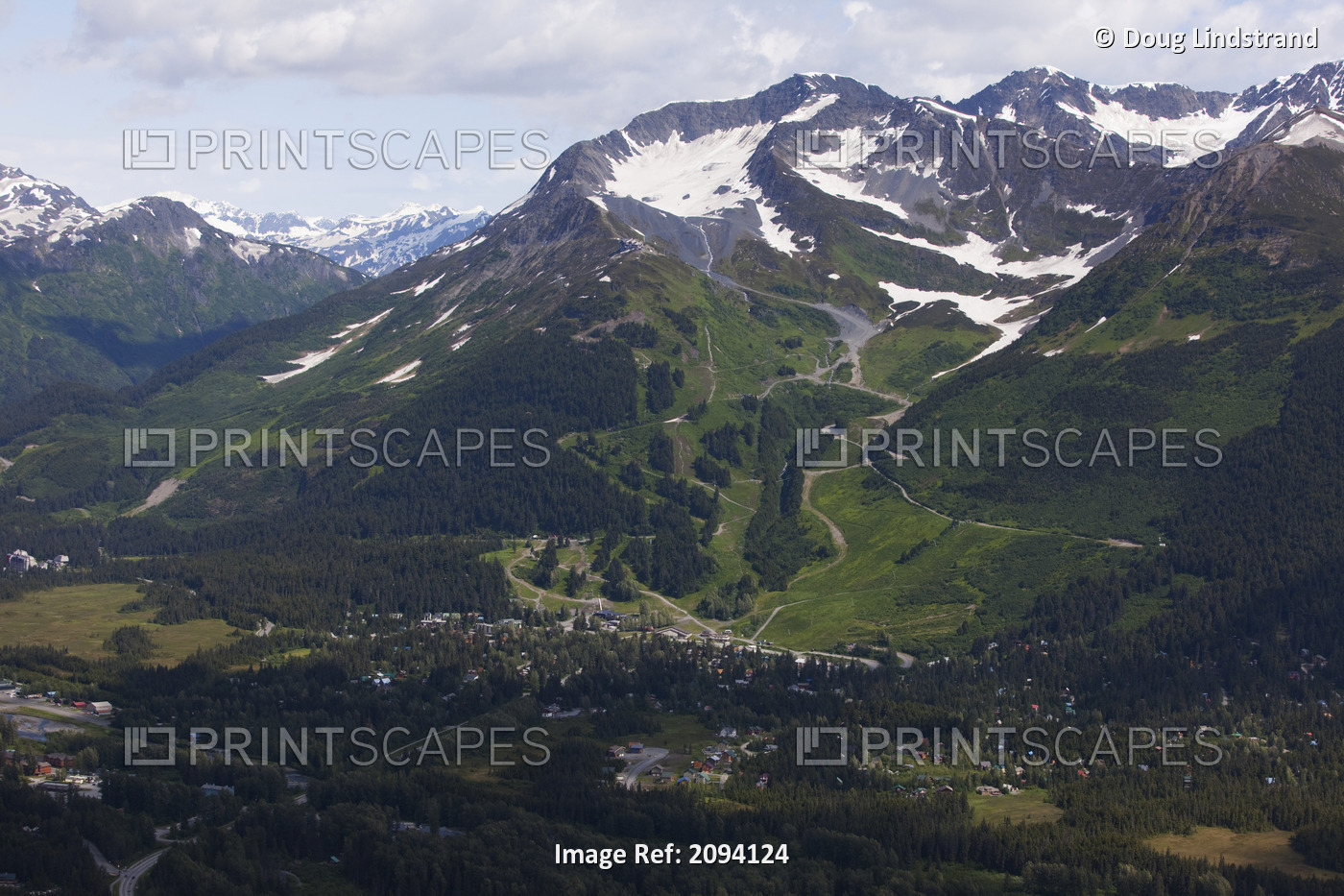 Aerial View Of Mount Alyeska And The Town Of Girdwood In Southcentral Alaska, ...